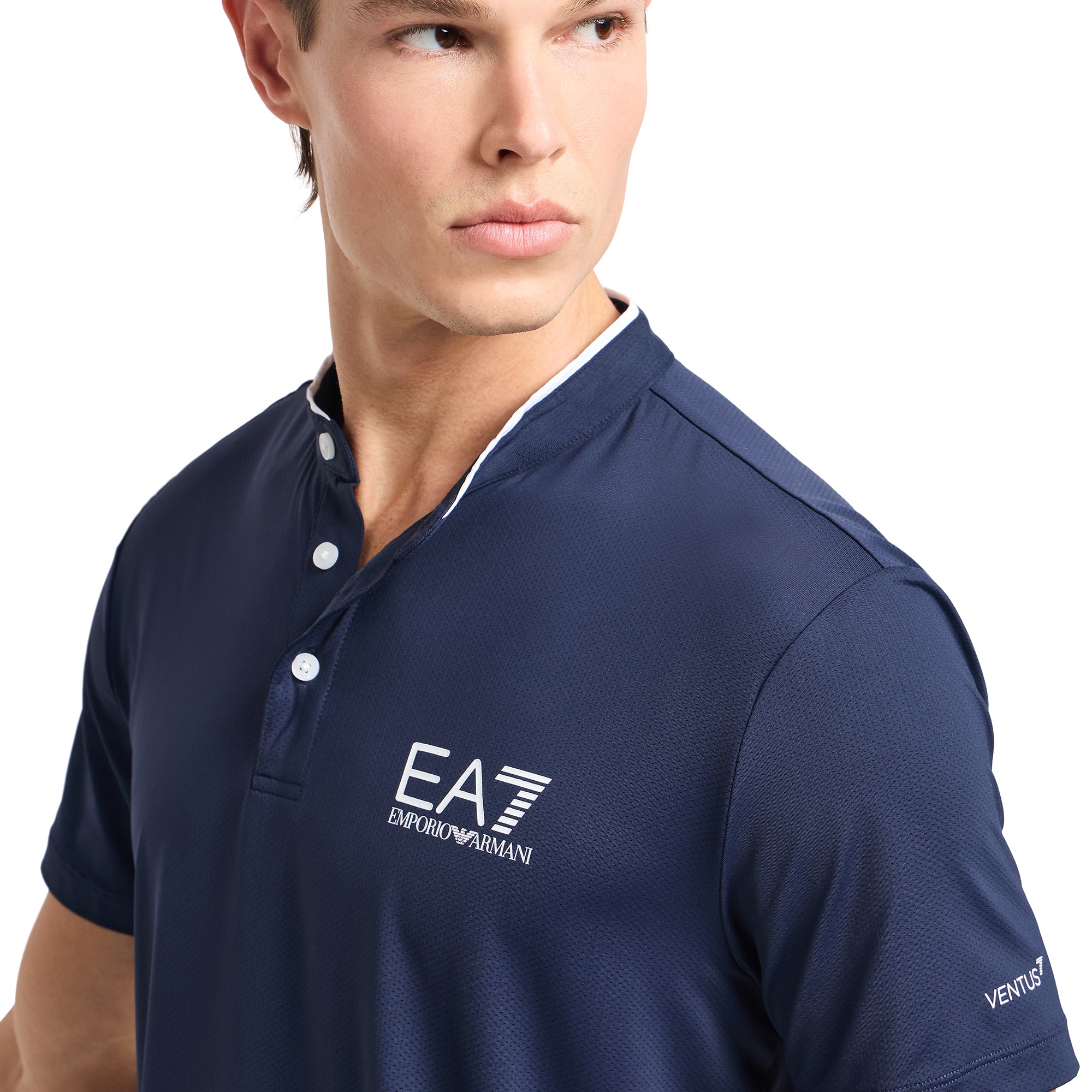 Emporio Armani EA7 Ventus7 Henley Polo Shirt - Navy 1554 - PJEMZ
