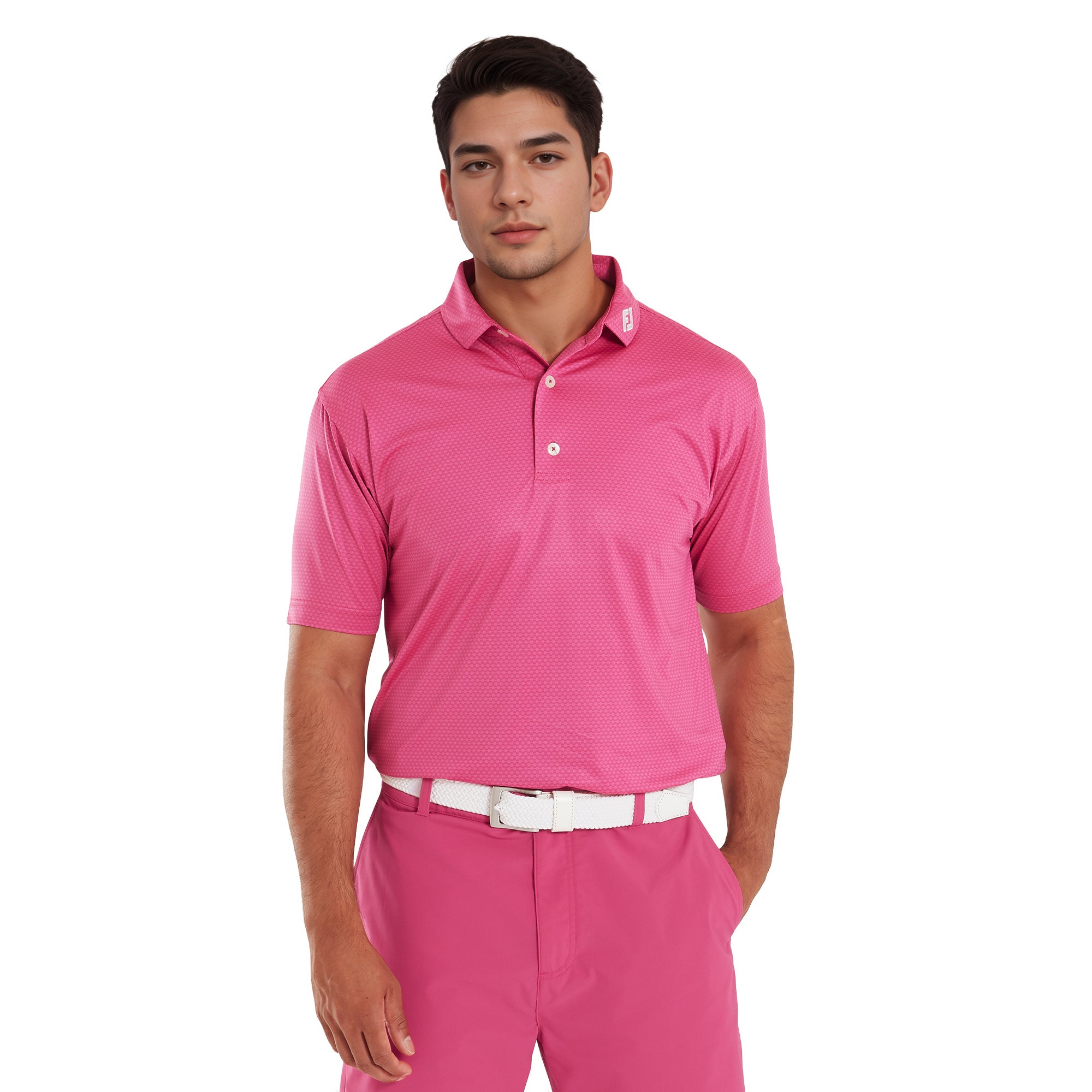 FootJoy Abacus Print Lisle Golf Shirt - Magenta - 37799