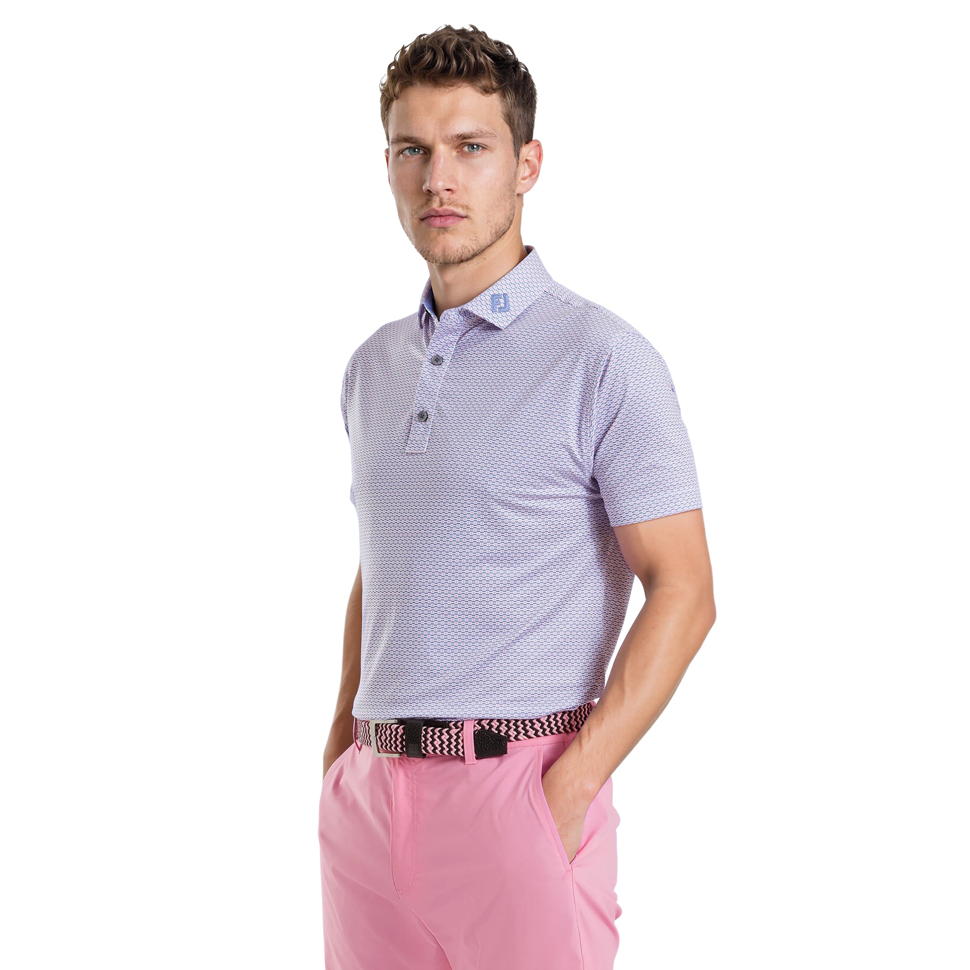 FootJoy FJ Nautical Flag Print Lisle Shirt - Pink Pop/Vivid Violet