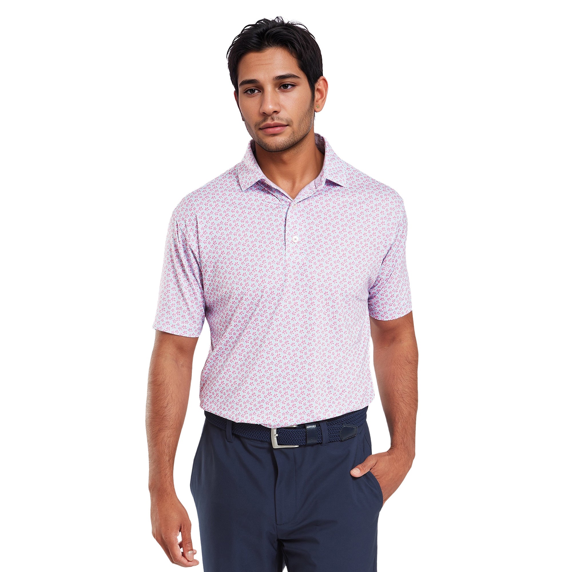 FootJoy Floral Sketch Print Lisle Golf Polo Shirt - Pink Lemonade FootJoy Floral Sketch Print Lisle Golf Polo Shirt - Pink Lemonade