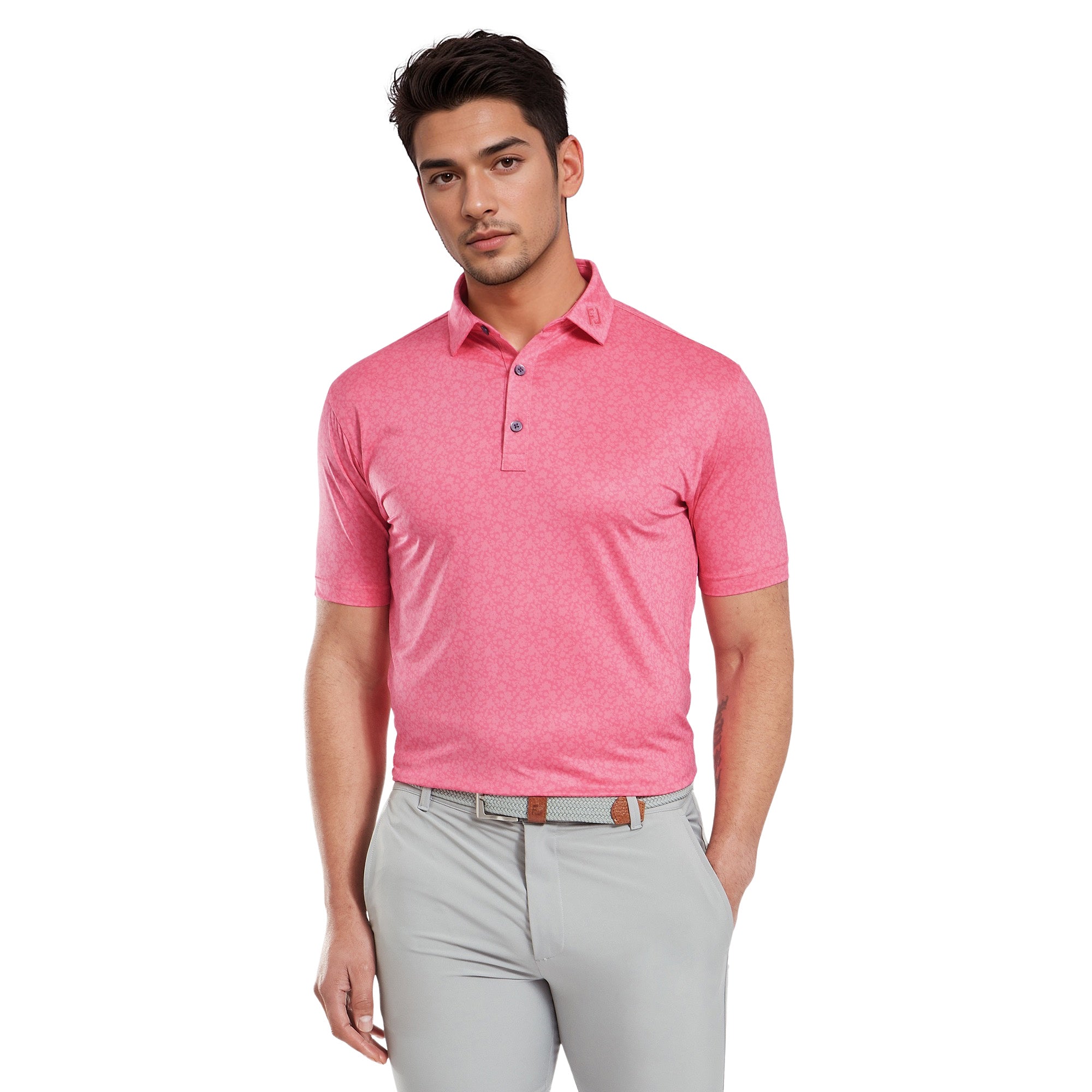 FootJoy Painted Floral Lisle Golf Shirt Pink Lemonade 34130