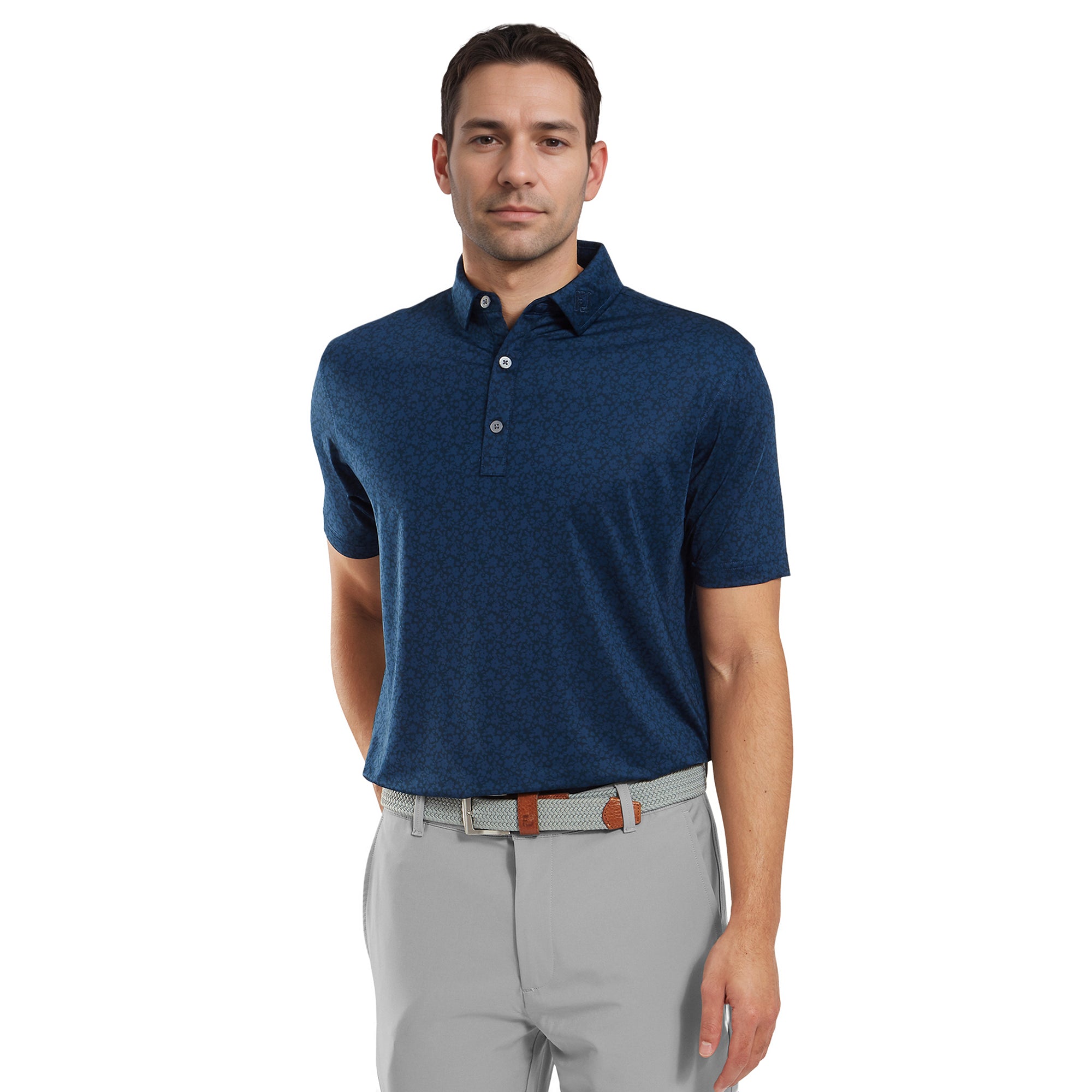 FootJoy Painted Floral Lisle Golf Shirt Navy 81617