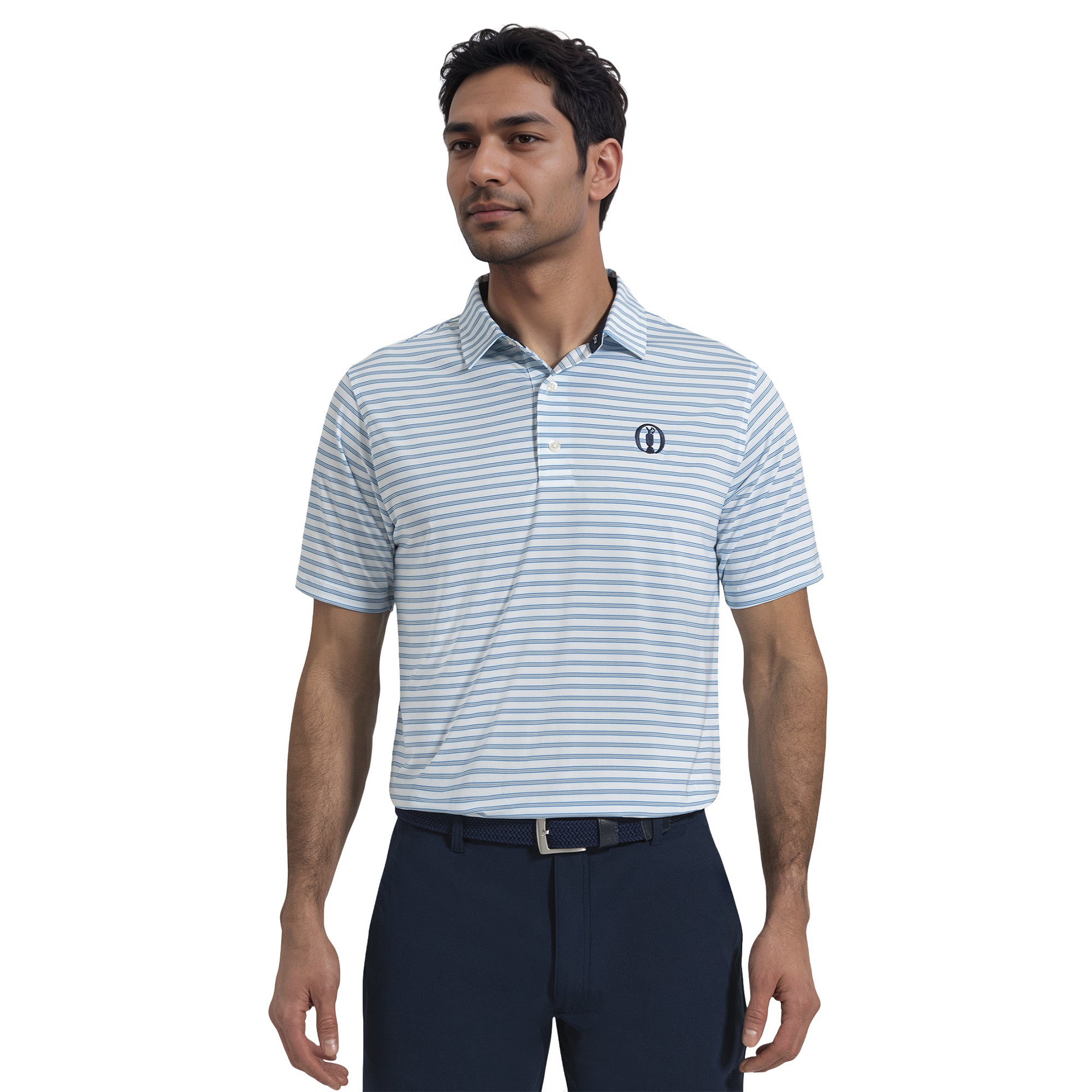 FootJoy The Open Stripe Lisle Golf Shirt Blue/White 38879