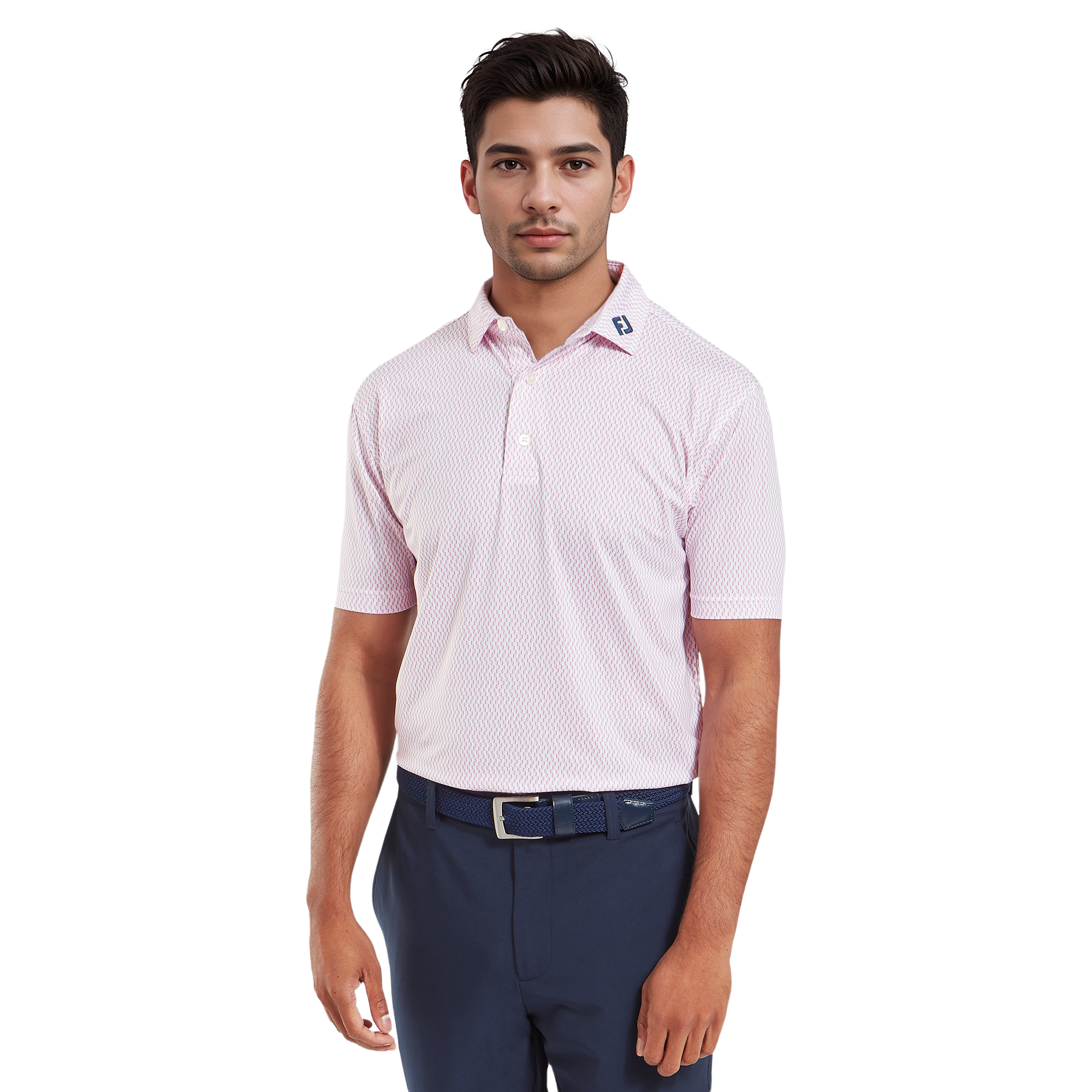 FootJoy Wiggle Print Lisle Golf Shirt White/Pink Lemonade