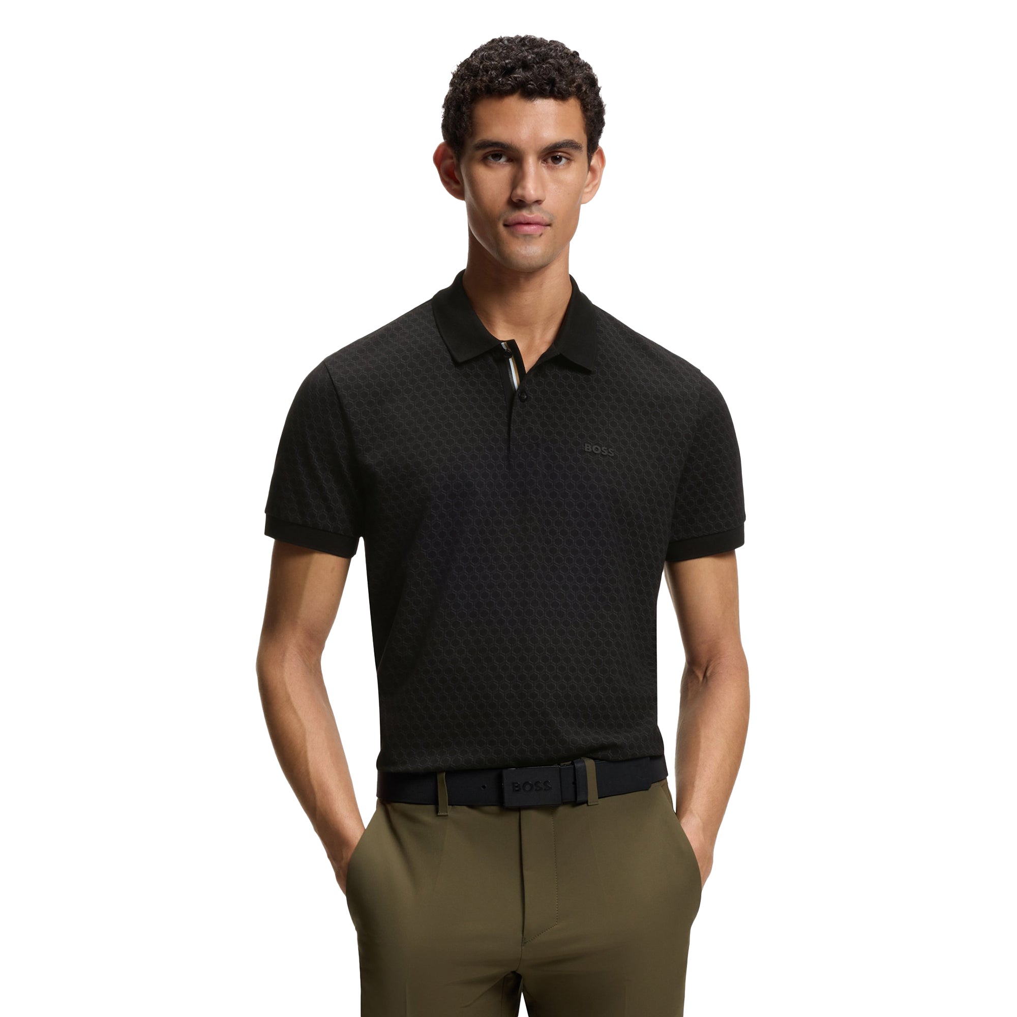 BOSS Printed Polo Shirt in cotton piqu, Men, Size: XL, Black BOSS Printed Polo Shirt in cotton piqu, Men, Size: XL, Black