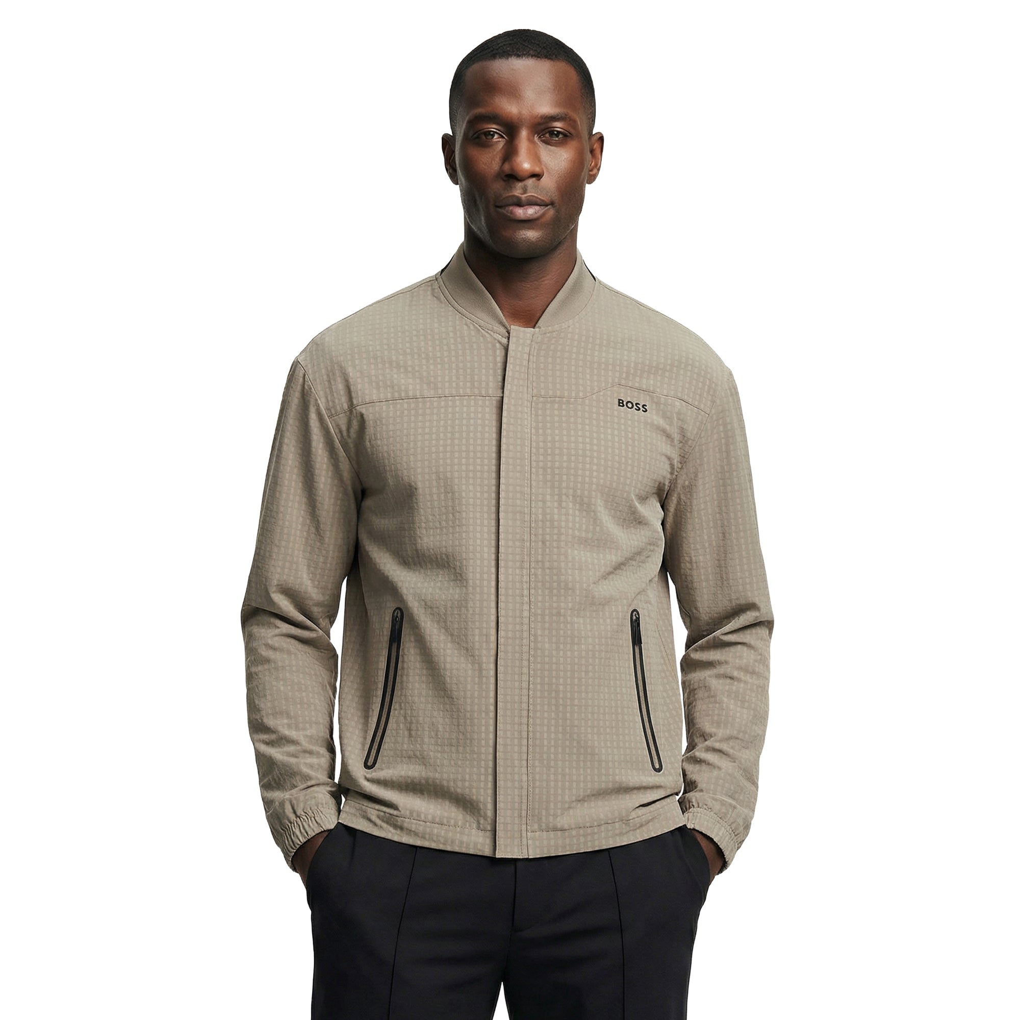 BOSS アイボリー ダイヤモンドパターン セーター Lサイズ BOSS SW_Terrace Full Zip Sweater - Brindle 334 - 50558484-334