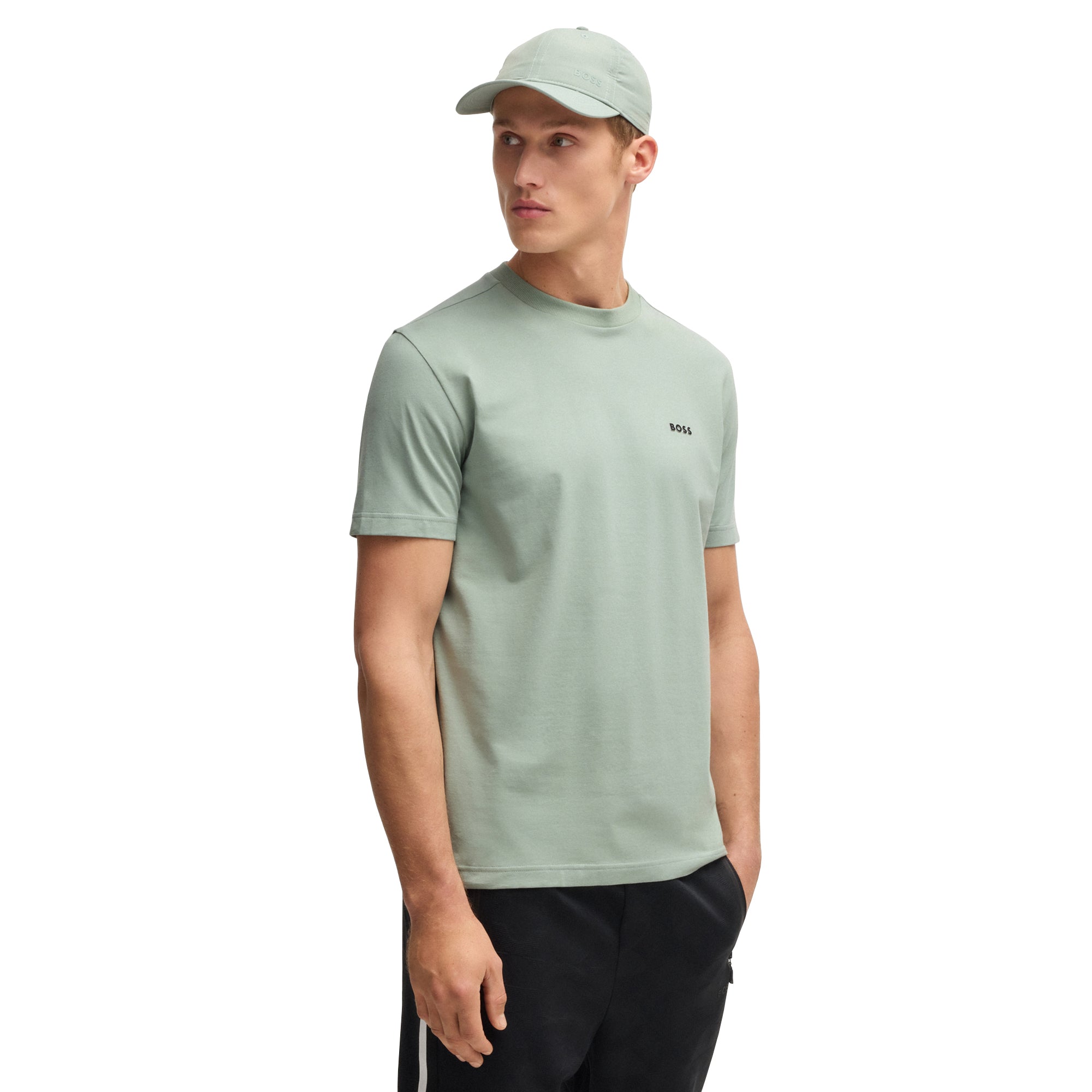 Tシャツ・カットソー BOSS Men T-shirt Sage 50506373 357 BOSS - Regular-fit T-shirt in stretch cotton with contrast
