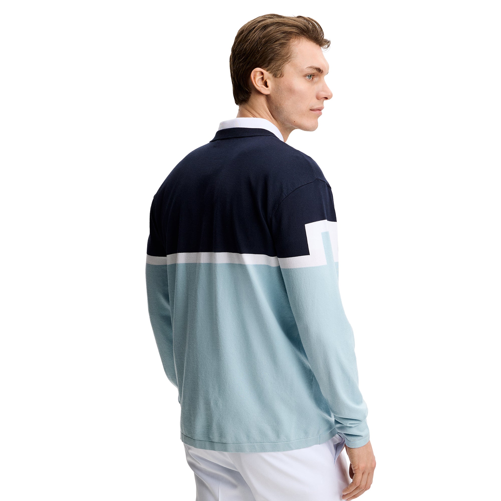 J.Lindeberg Golf Emrik Block Knitted Sweater SS26 - Forget Me Not