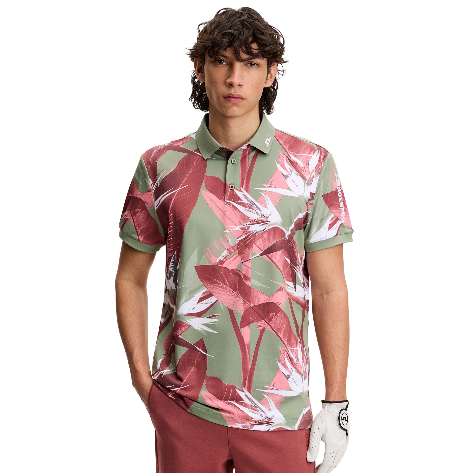 J.Lindeberg Golf Tour Tech Print Polo Shirt SS26 - Paradise Hedge