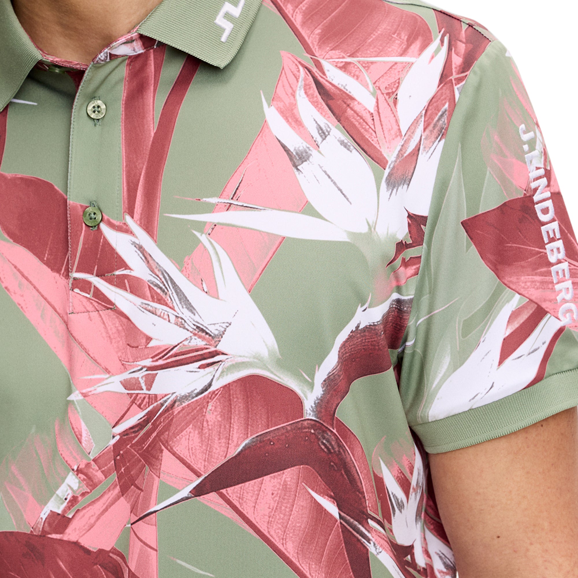 J.Lindeberg Golf Tour Tech Print Polo Shirt SS26 - Paradise Hedge