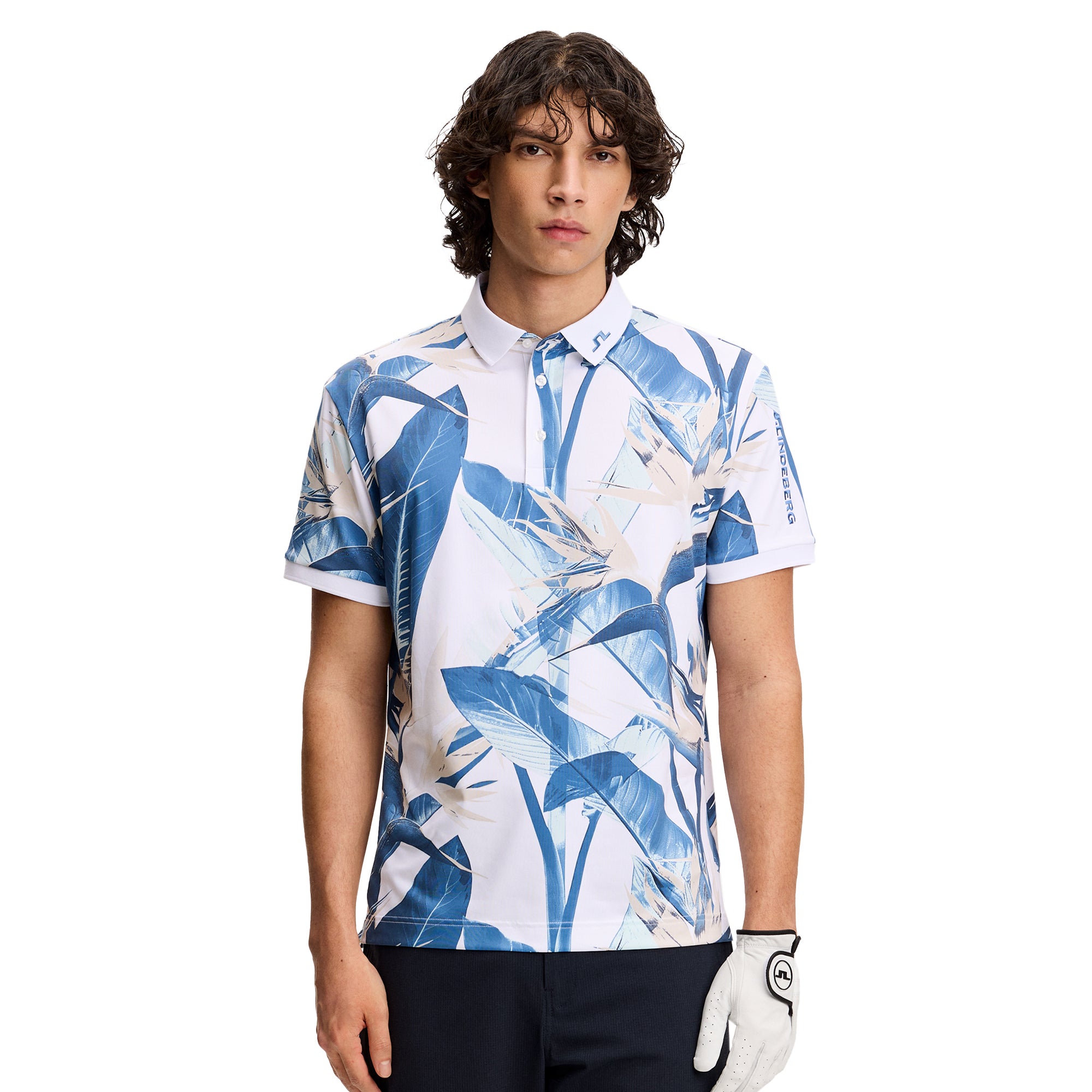 J.Lindeberg Golf Tour Tech Print Polo Shirt SS26 - Paradise Sky