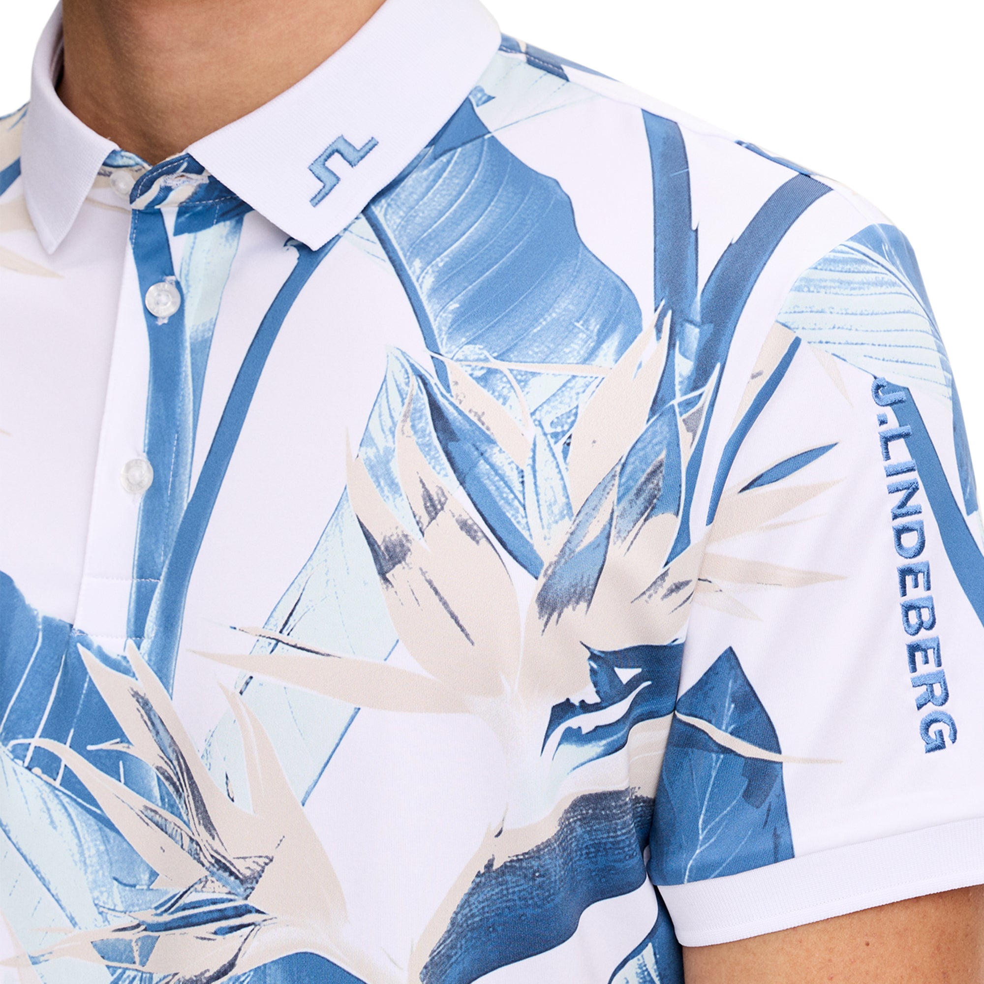 J.Lindeberg Golf Tour Tech Print Polo Shirt SS26 - Paradise Sky