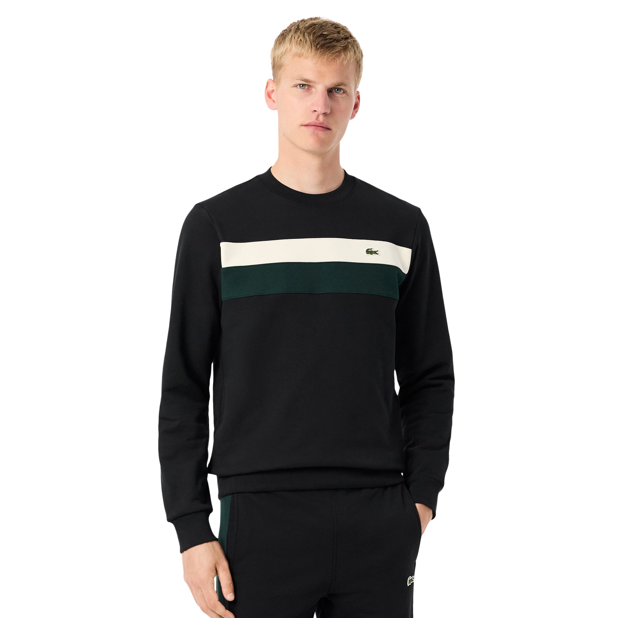 Lacoste Colour Block Fleece Sweater Black White Green 6XH - Main Image