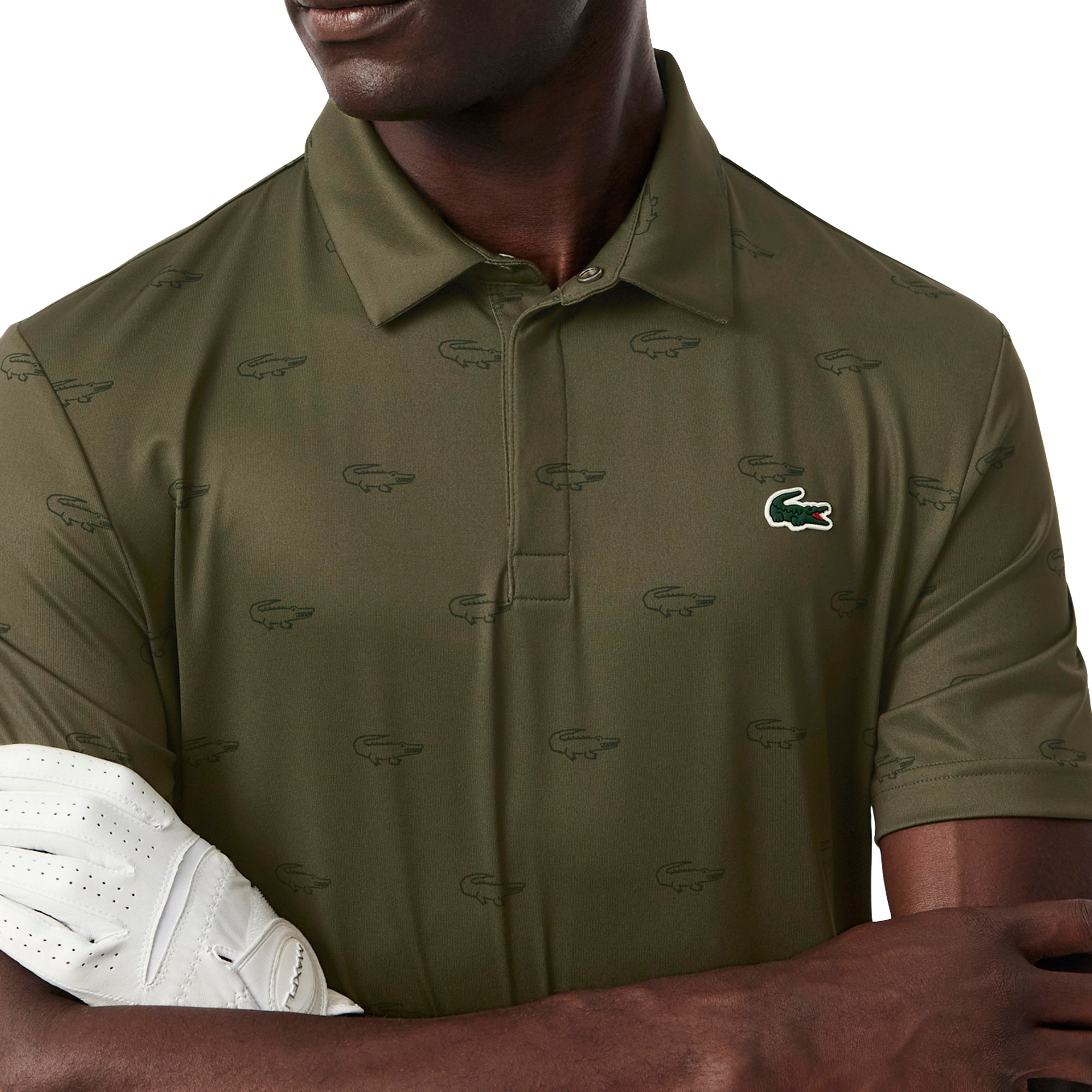 Lacoste Golf All Over Printed Polo Shirt - Khaki Green/Green 7IY -  DH5175-7IY