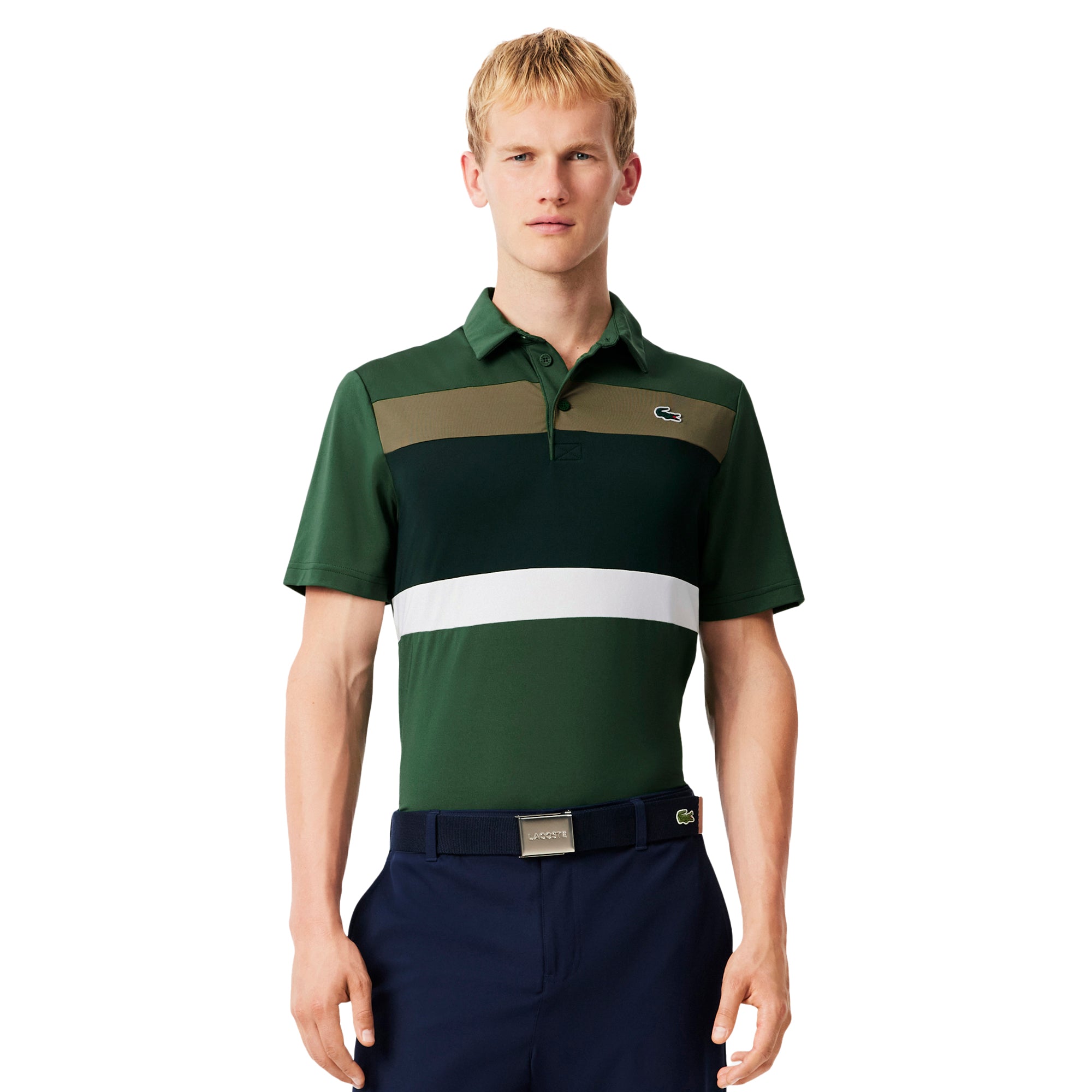 Lacoste Golf Colour Block Polo Shirt Green/Brown/White 8IR