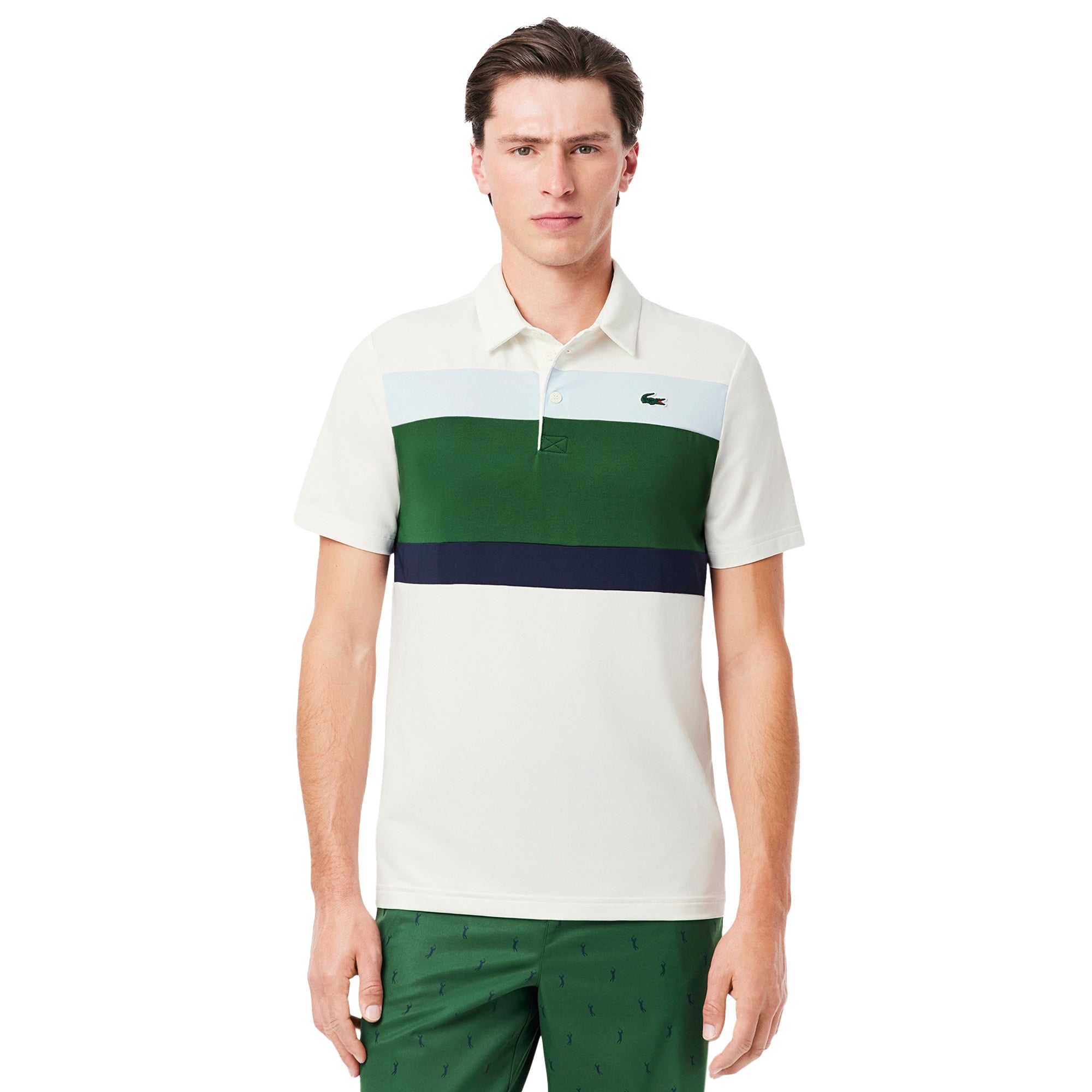 Lacoste Golf Colour Block Polo Shirt White/Green/Blue DIZ