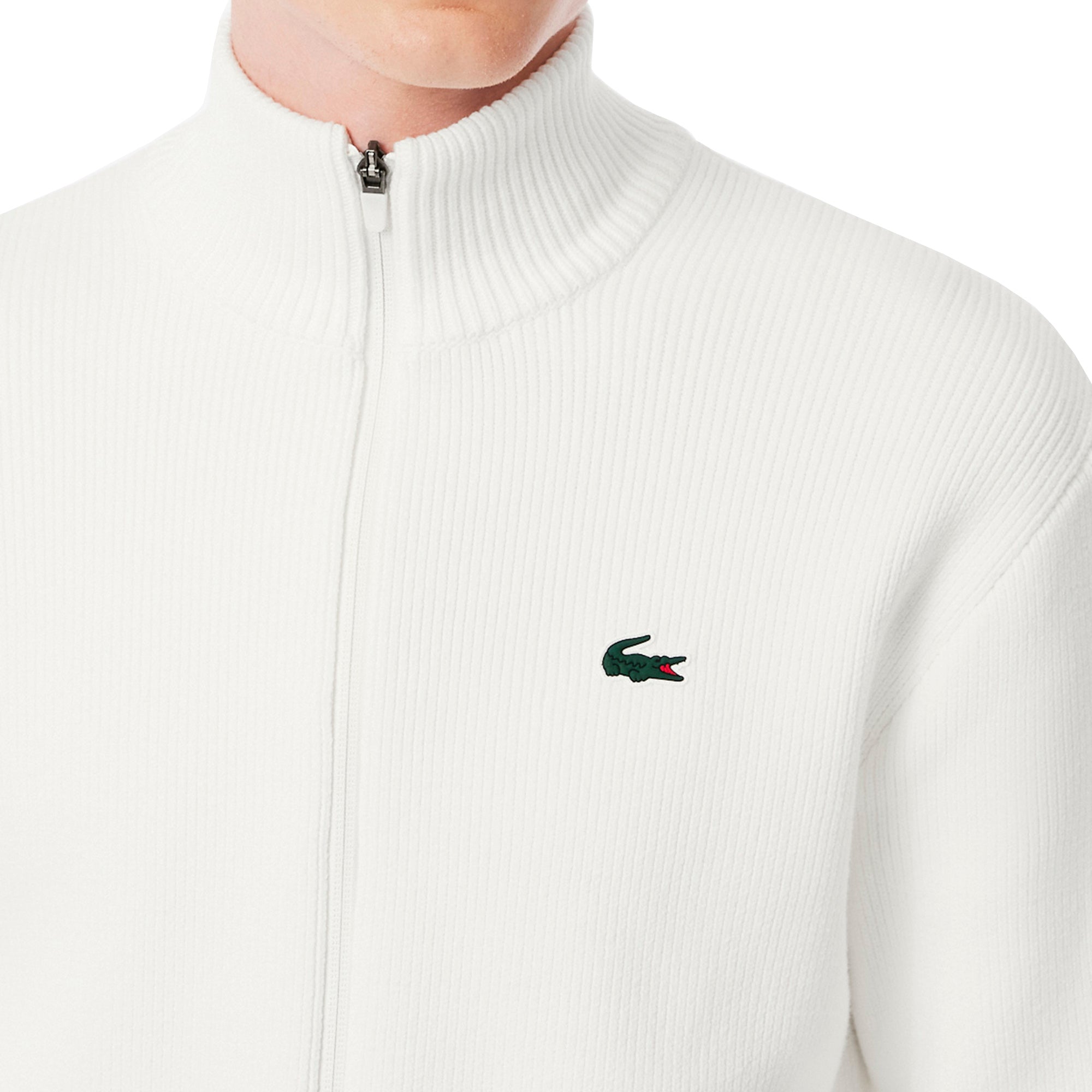 Lacoste Golf Ribbed Knit Zipped Golf Sweater - AH4811 - White 70V 