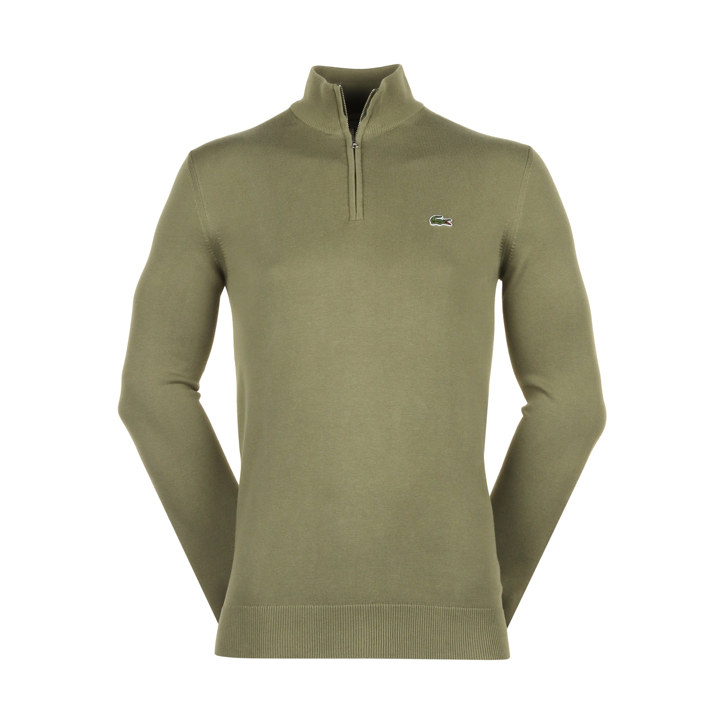 LACOSTE 1/4 Zip Golf Sweatshirt - Dark Green / Green RIB LACOSTE 1/4 Zip Golf Sweatshirt - Dark Green / Green RIB