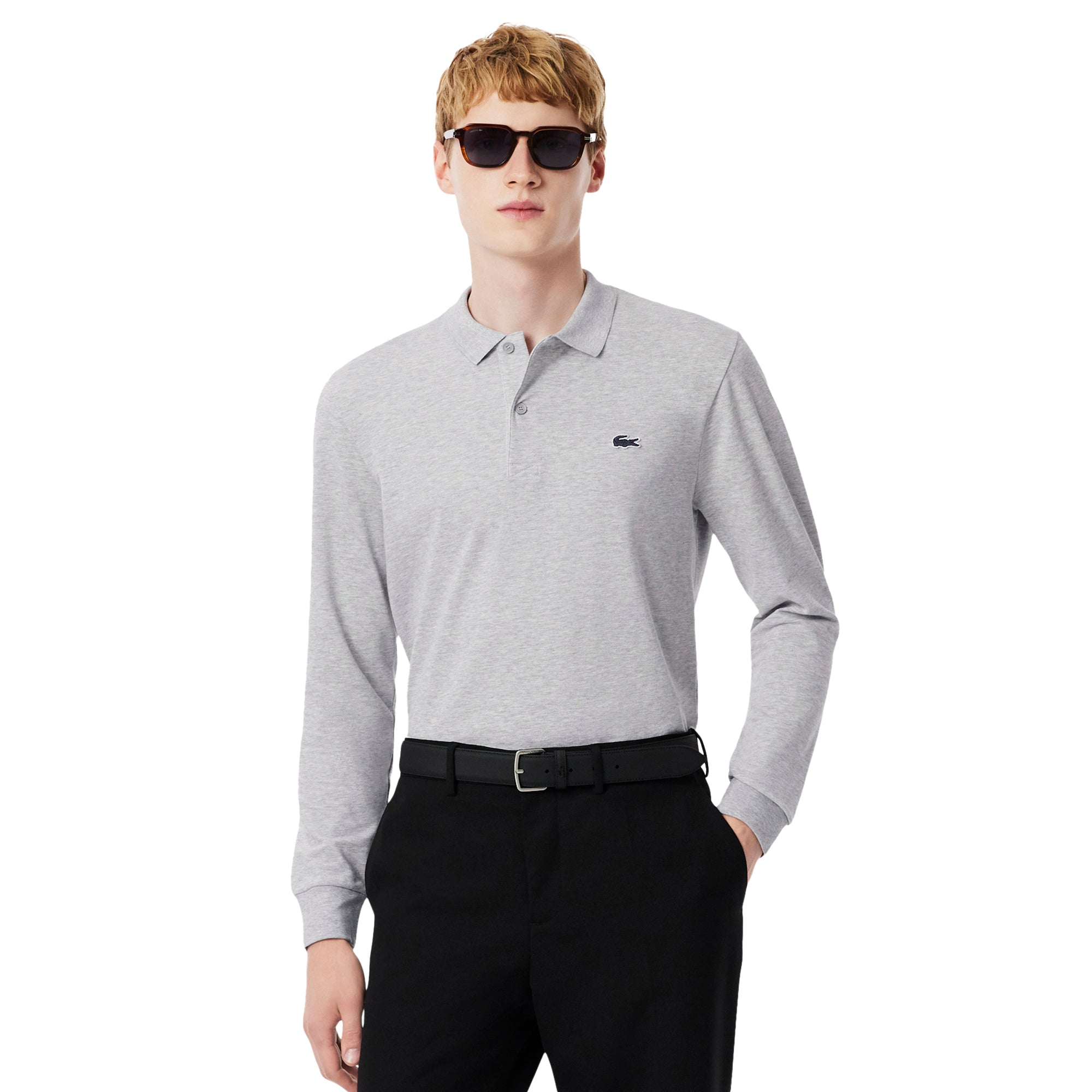 Lacoste Organic Cotton Stretch Long Sleeve Polo Shirt - Light