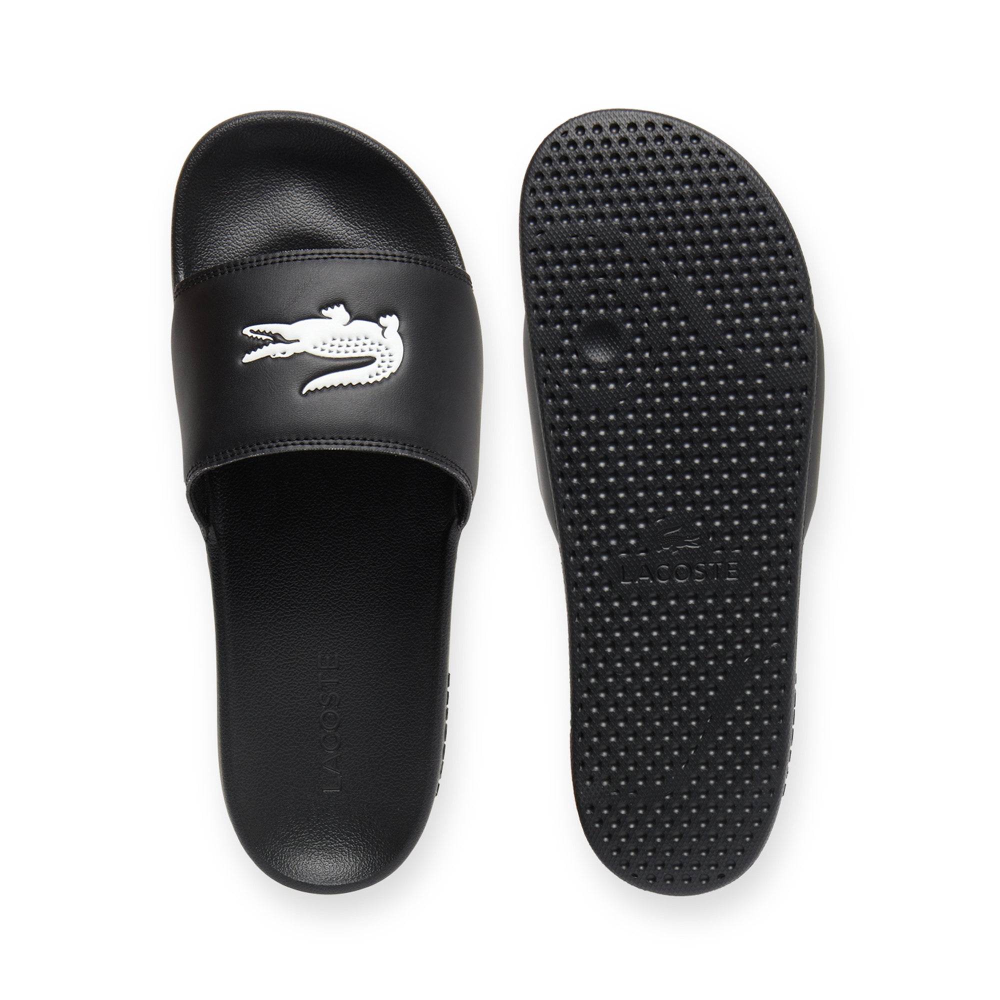 Black lacoste sliders discount