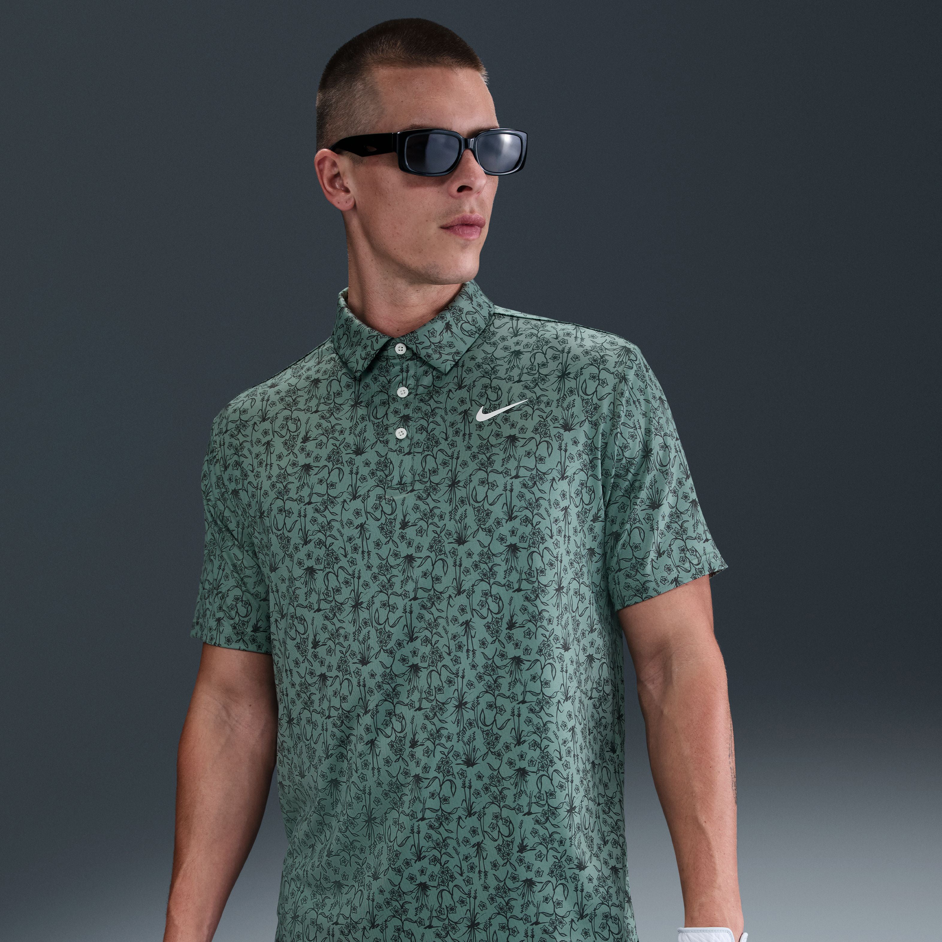 Nike Golf Dri-Fit Tour POA Print Shirt Clay Green 364 HM5794