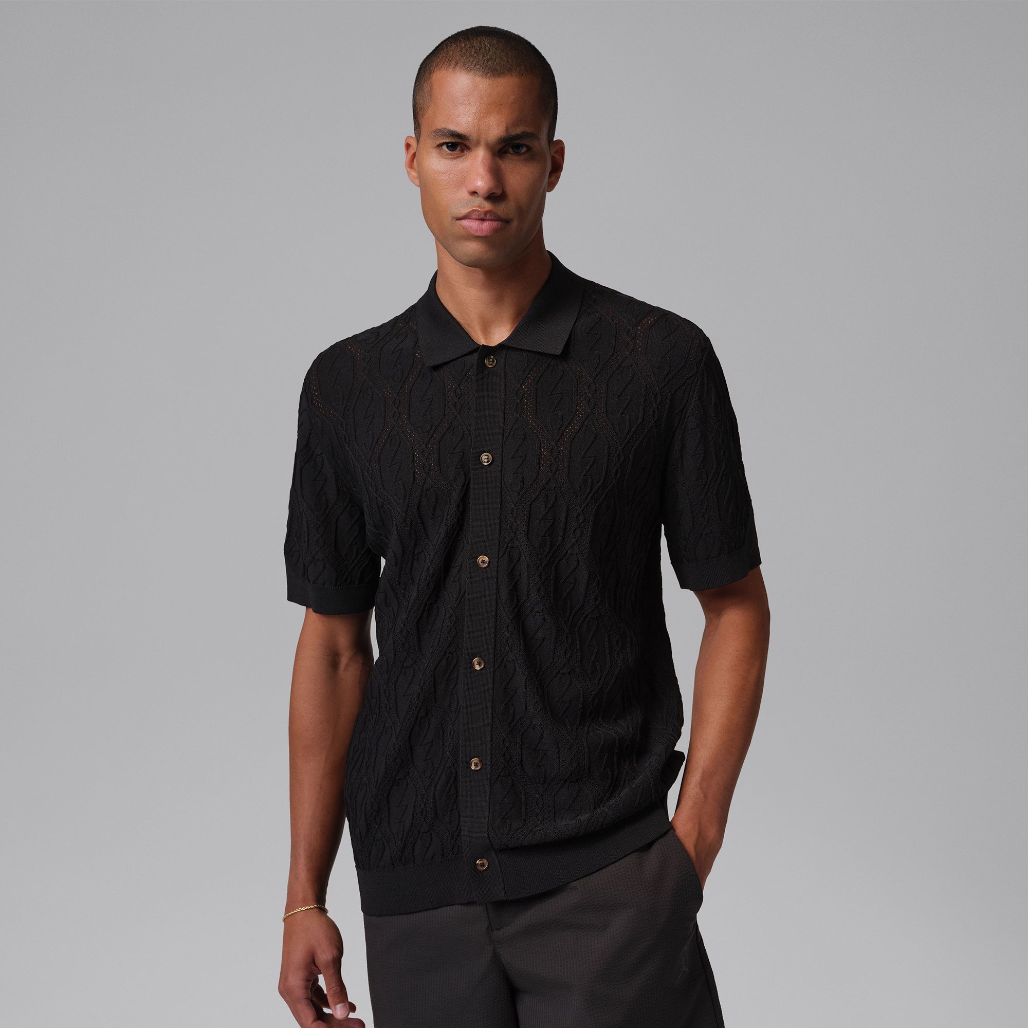 nike button up dress shirts Nike Jordan Signature Knit Button Down Golf Shirt - Black 010 - II7267-010  - Function18