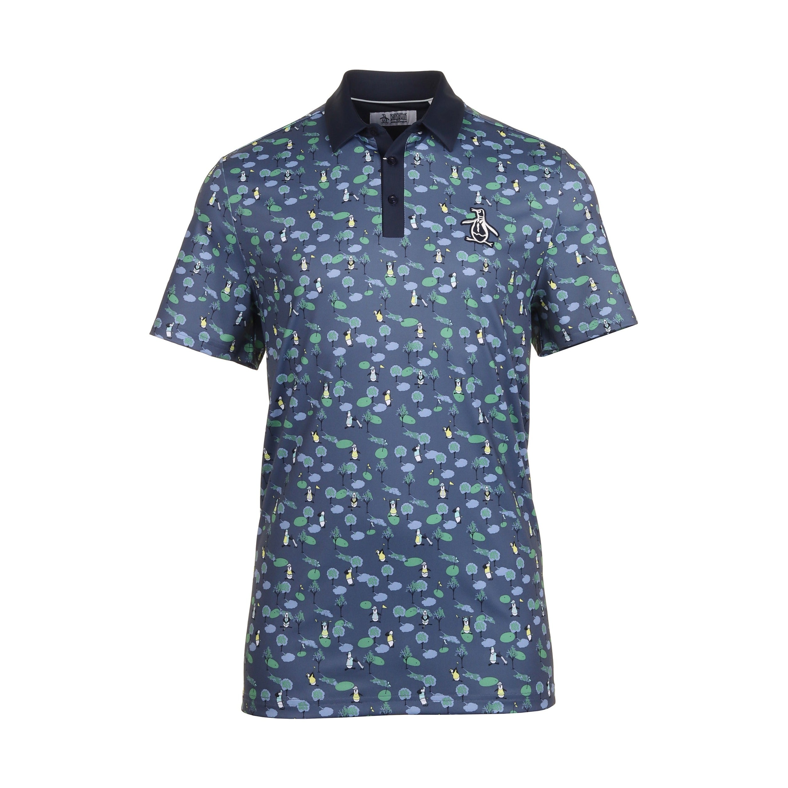 Original Penguin Golf Pete N The Course Print Polo Shirt OGKSE007 Black ...