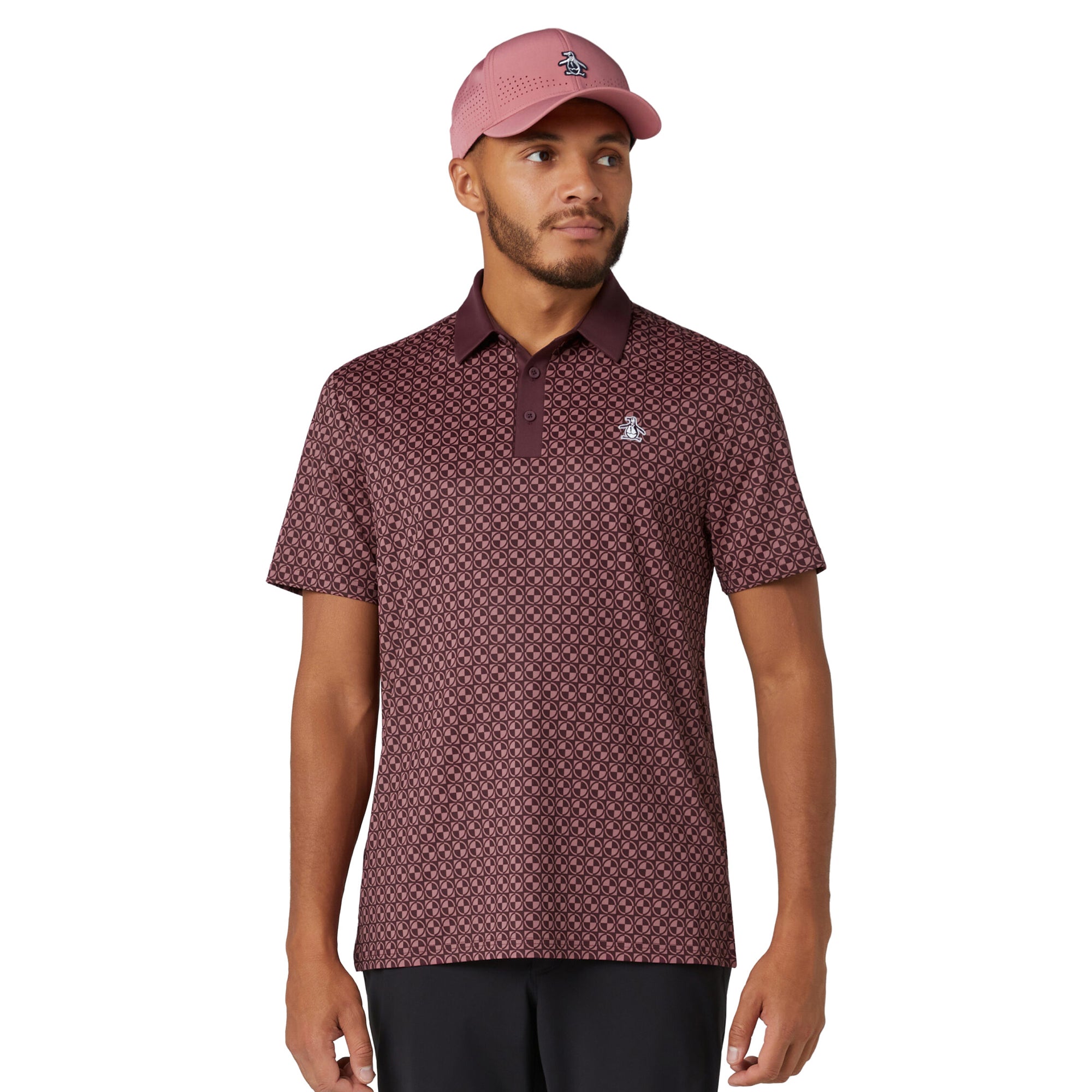 Original Penguin Golf Pete's Check Print Polo Shirt Mauve Wine