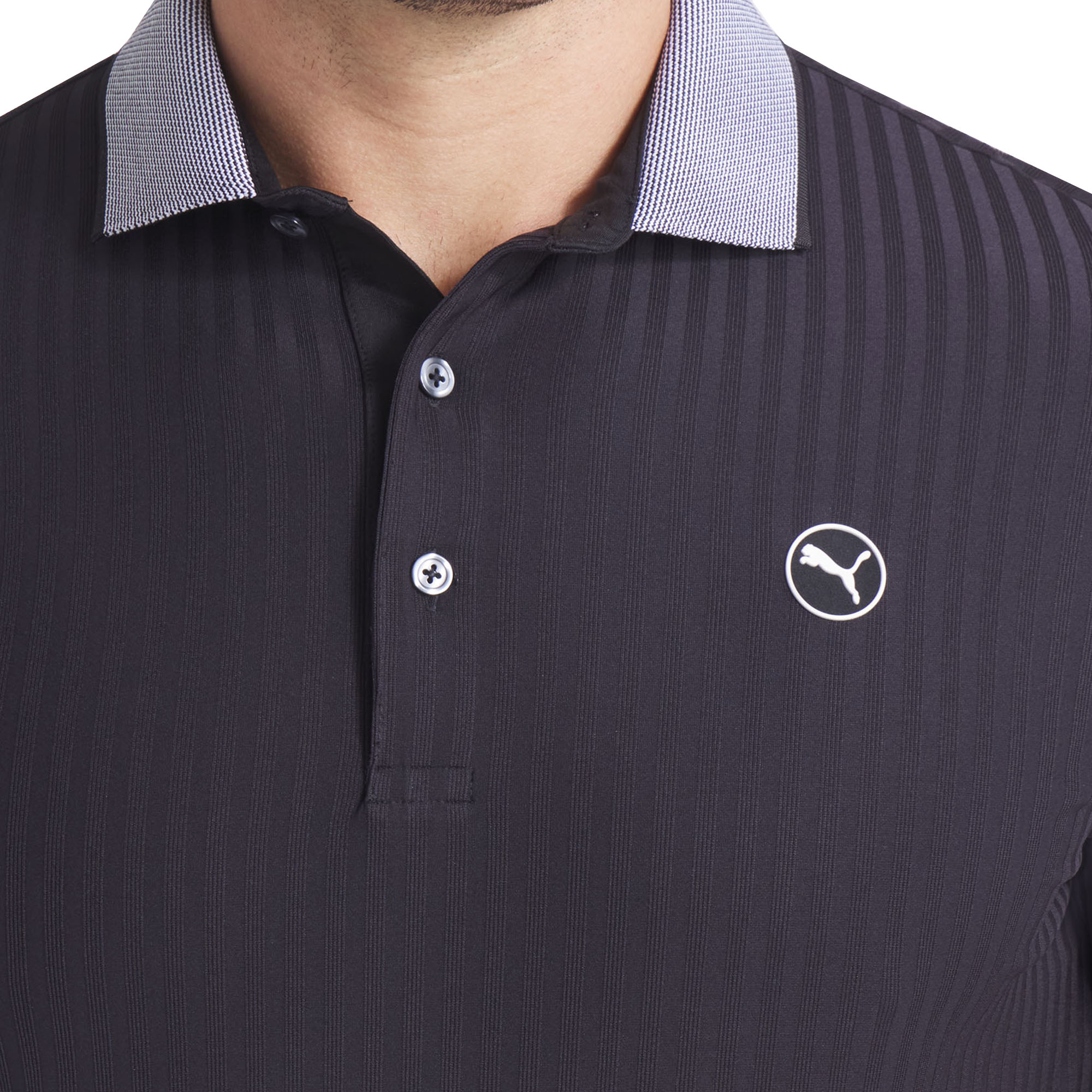 Puma Golf MATTR Stripe Jacquard Polo Shirt Puma Black 01 633022 