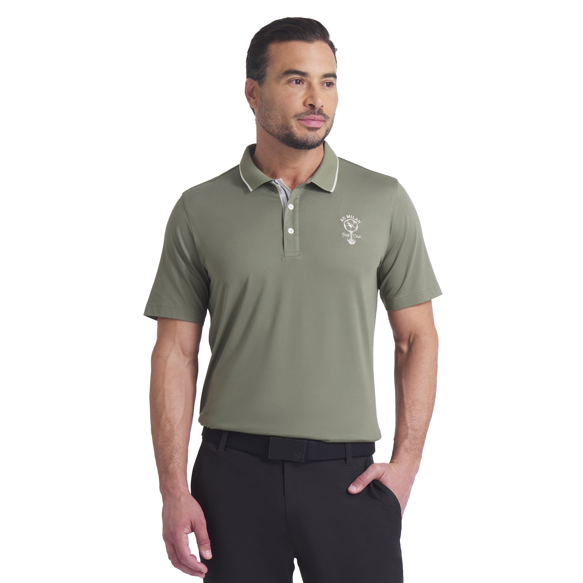 Puma x AC Milan Golf Club Polo Shirt Dark Sage 02 633748-02