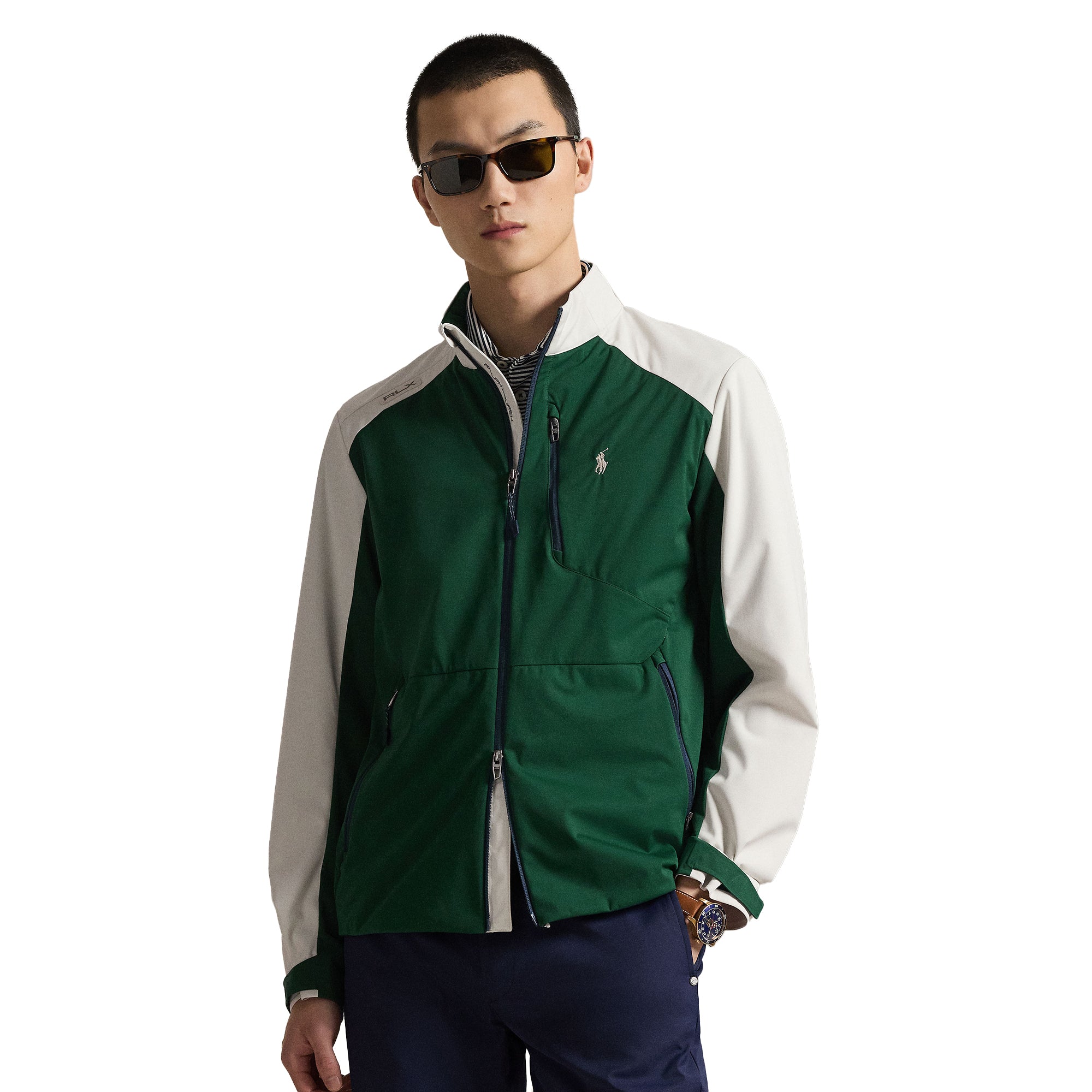RLX Ralph Lauren Colour Block Packable Golf Jacket - Moss Agate