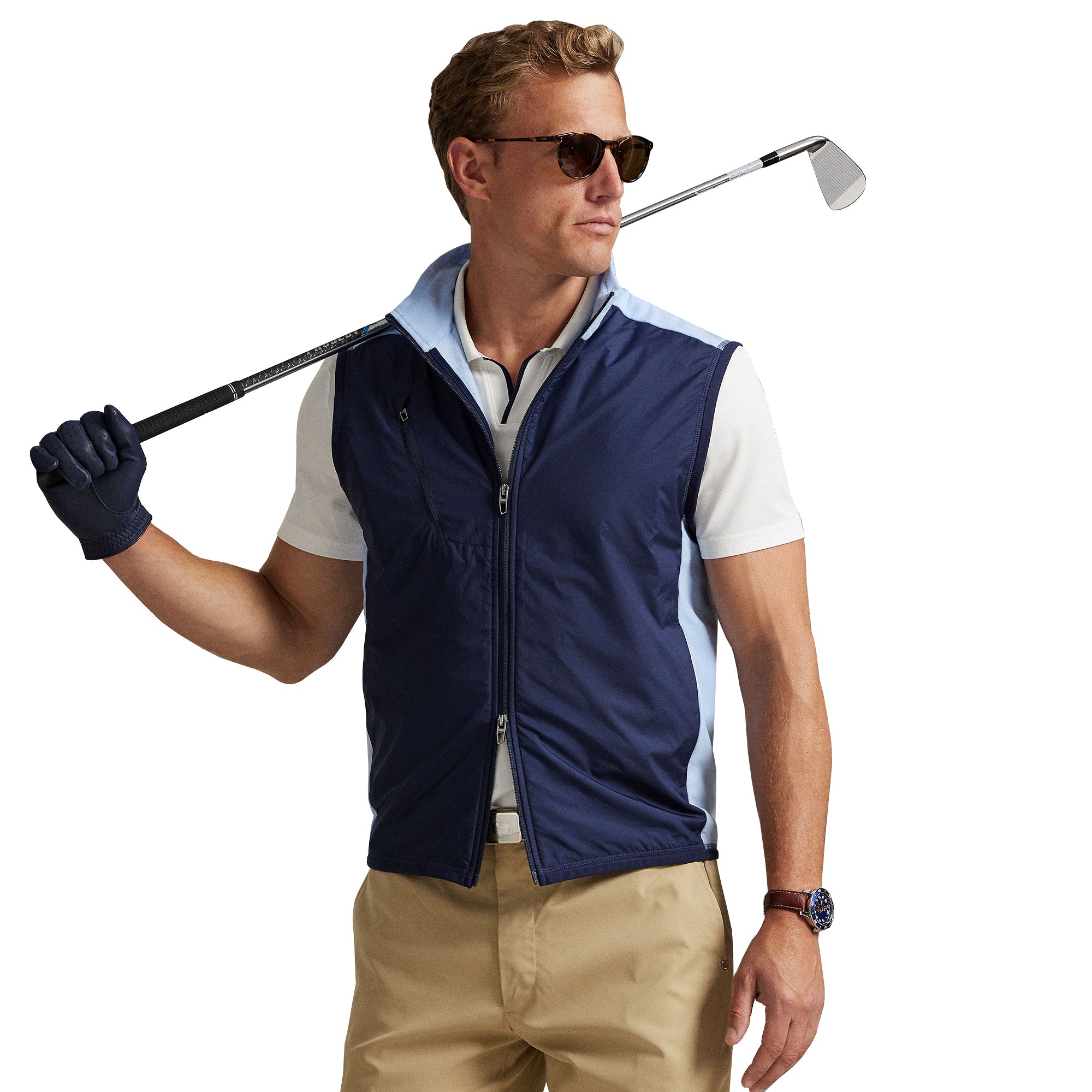 RLX Ralph Lauren Hybrid Mockneck Golf Vest - Office Blue 003