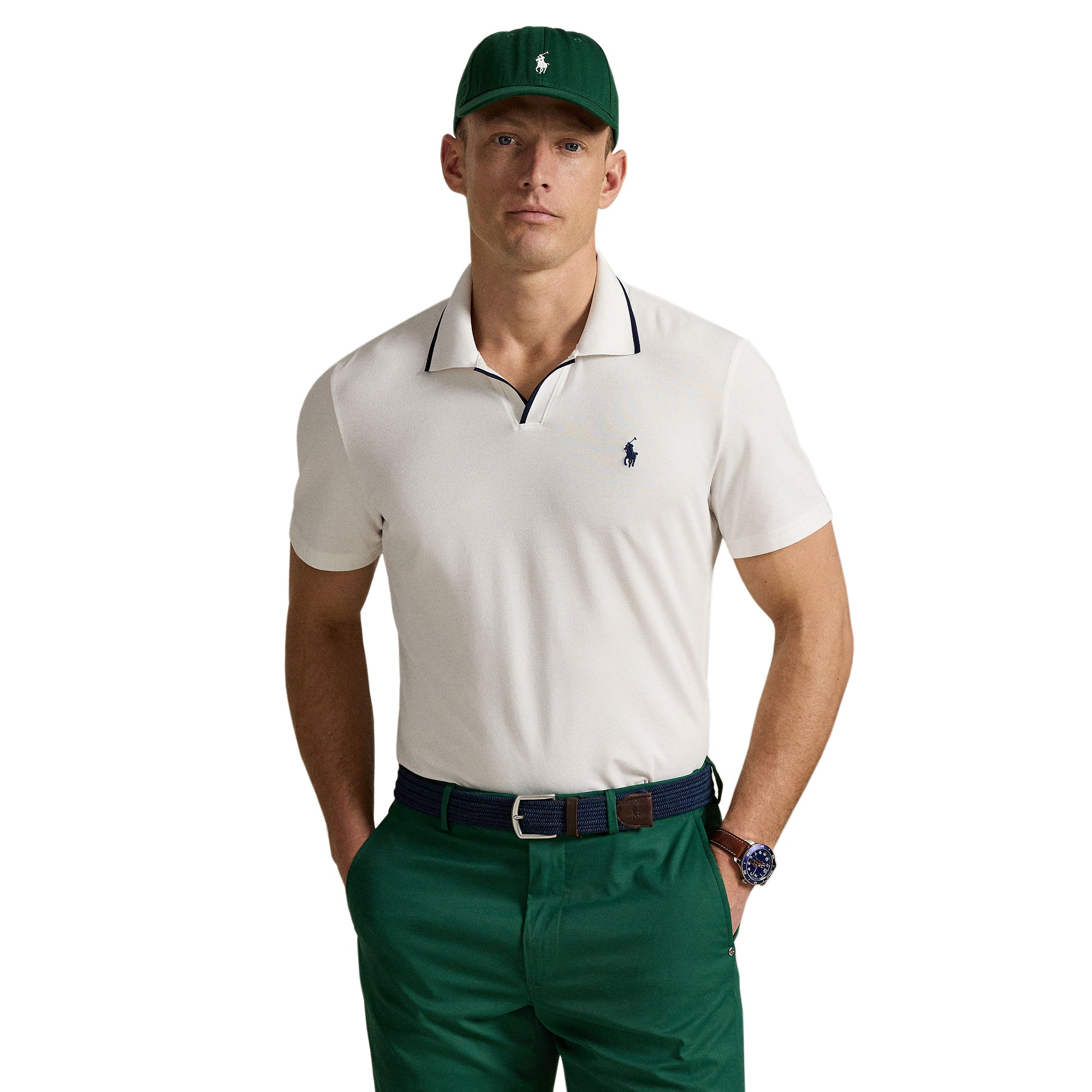 RLX Ralph Lauren Johnny Collar Polo Shirt - Ceramic White/Navy 002