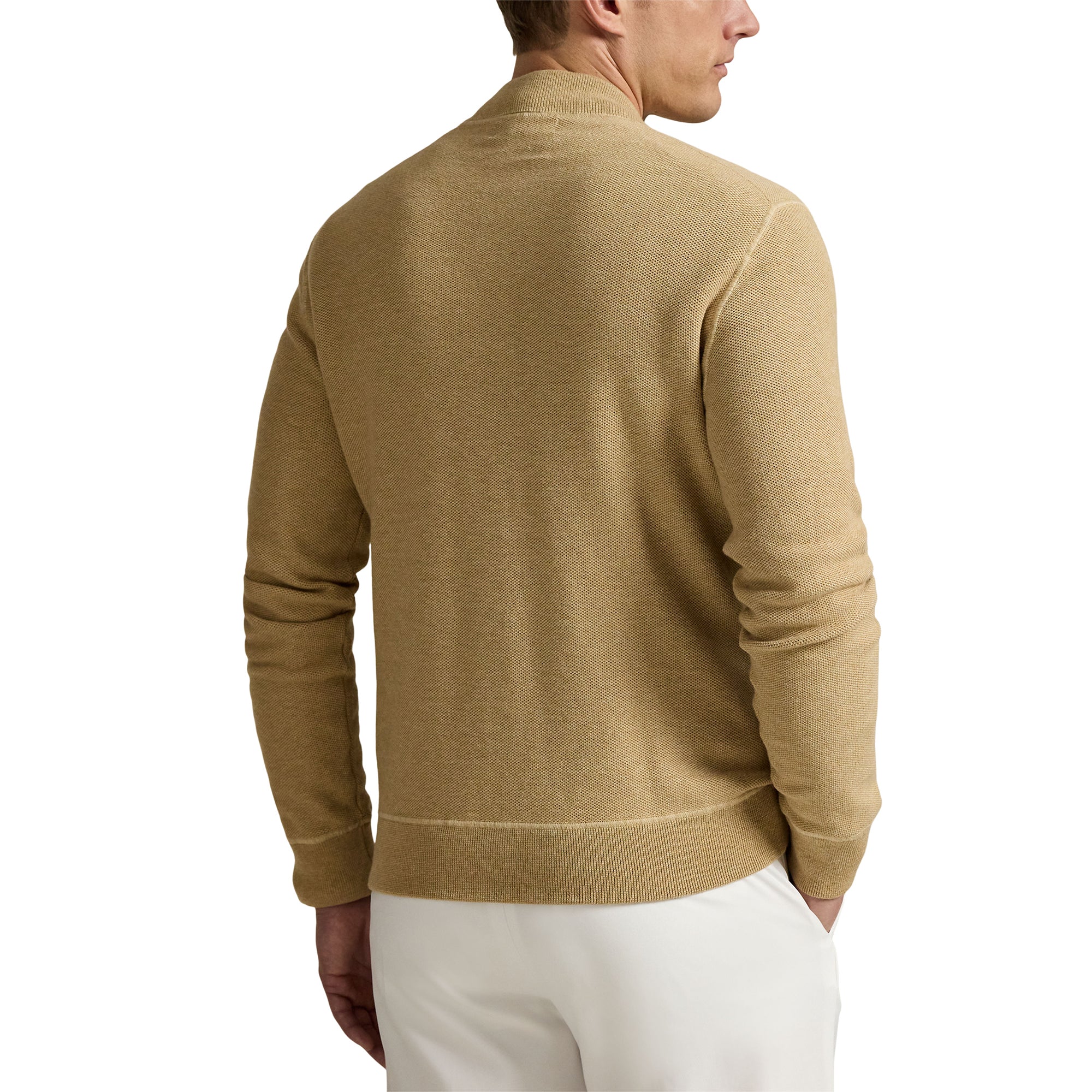 RLX Ralph Lauren Mesh Knit Full Zip Sweater - Camel Combo 002