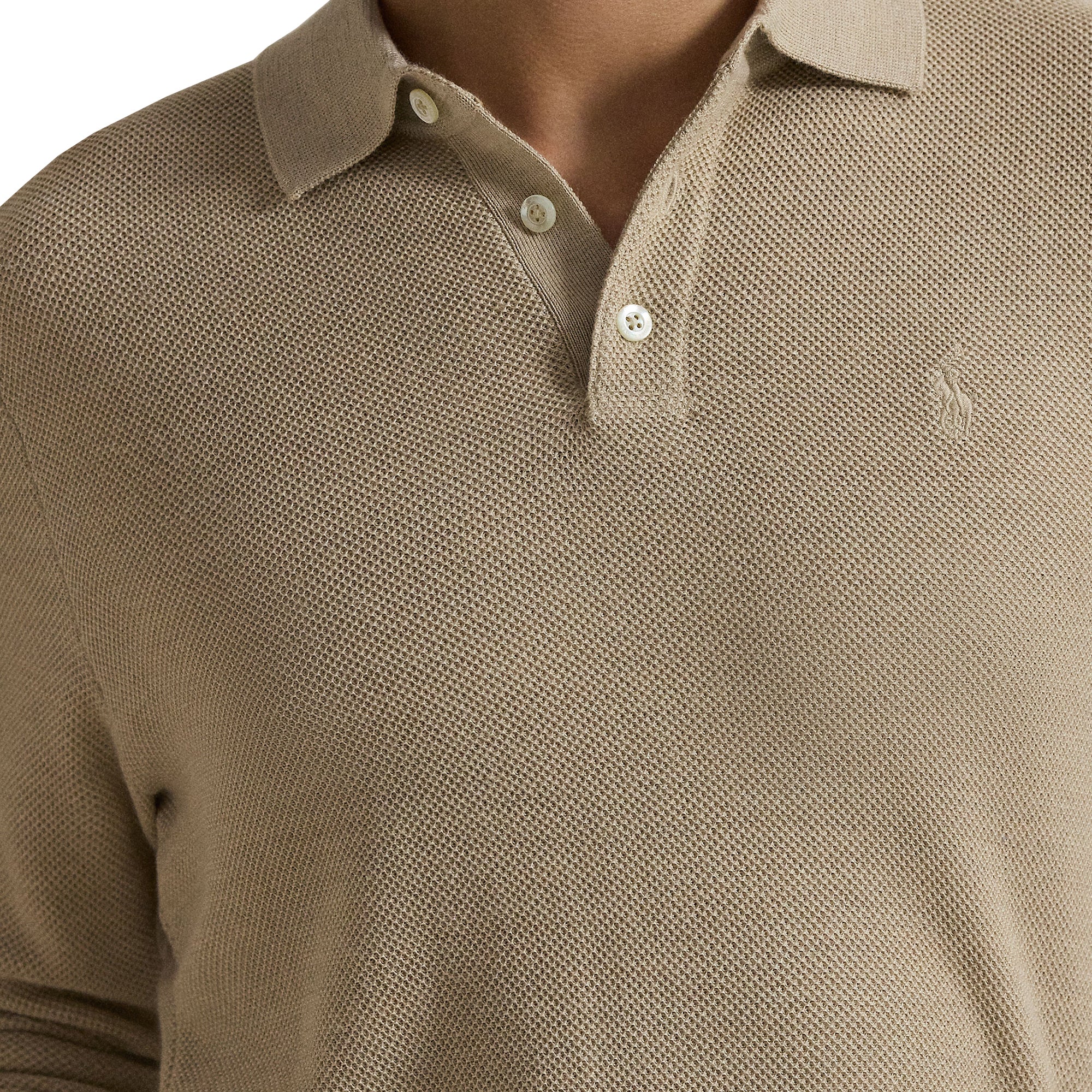 RLX Ralph Lauren Performance LS Polo Sweater Ecru Tan Heather