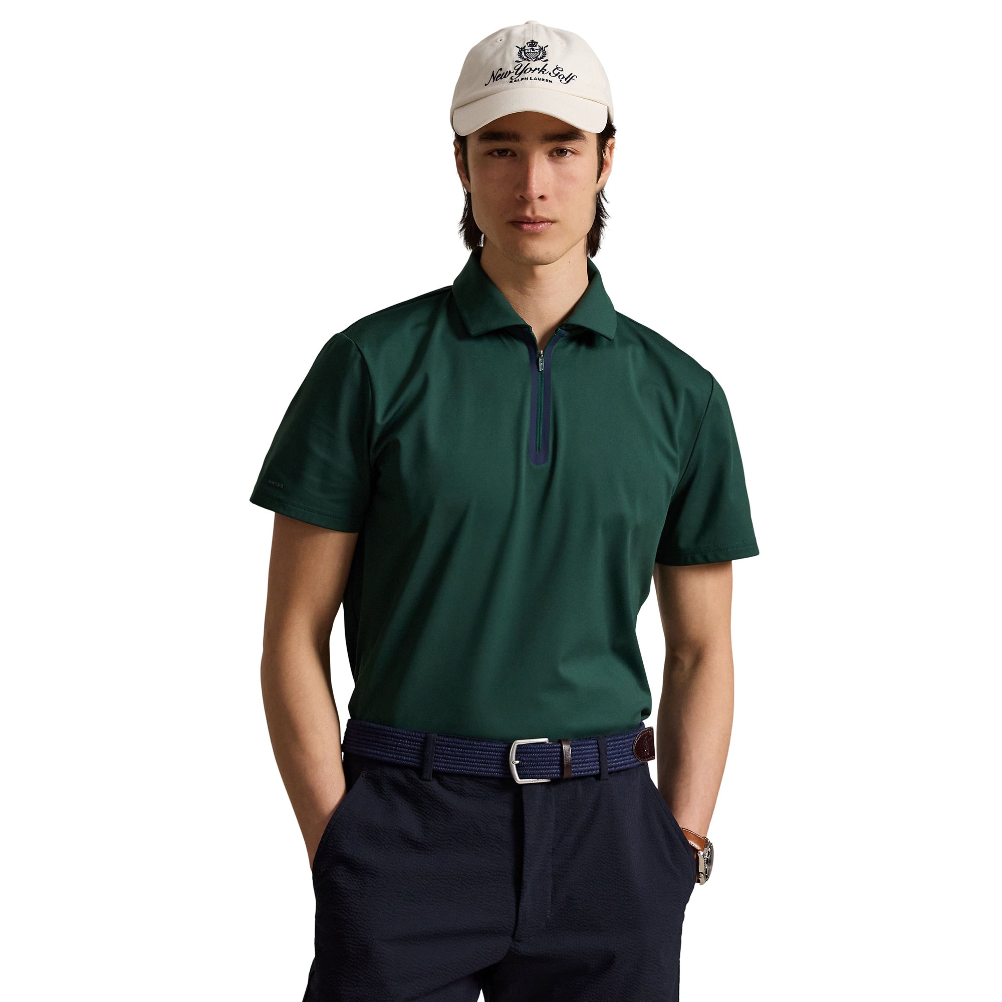 RLX Ralph Lauren Performance Zip Neck Golf Polo Shirt - Moss Agate