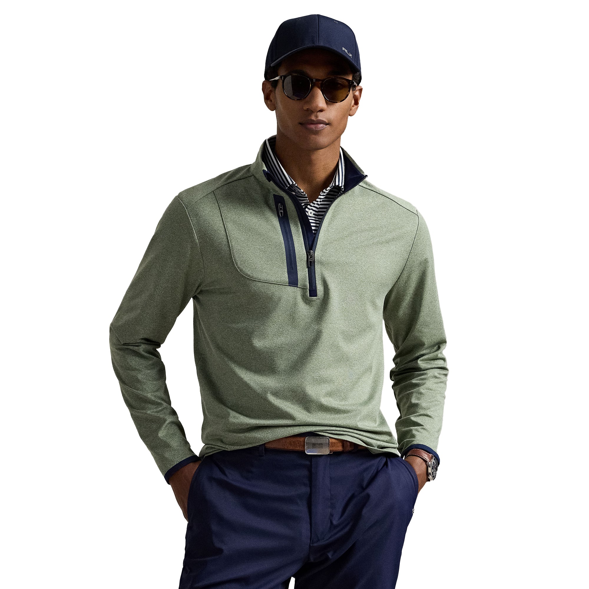 RLX Ralph Lauren Stretch Jersey Half Zip - Greenery Heather 005