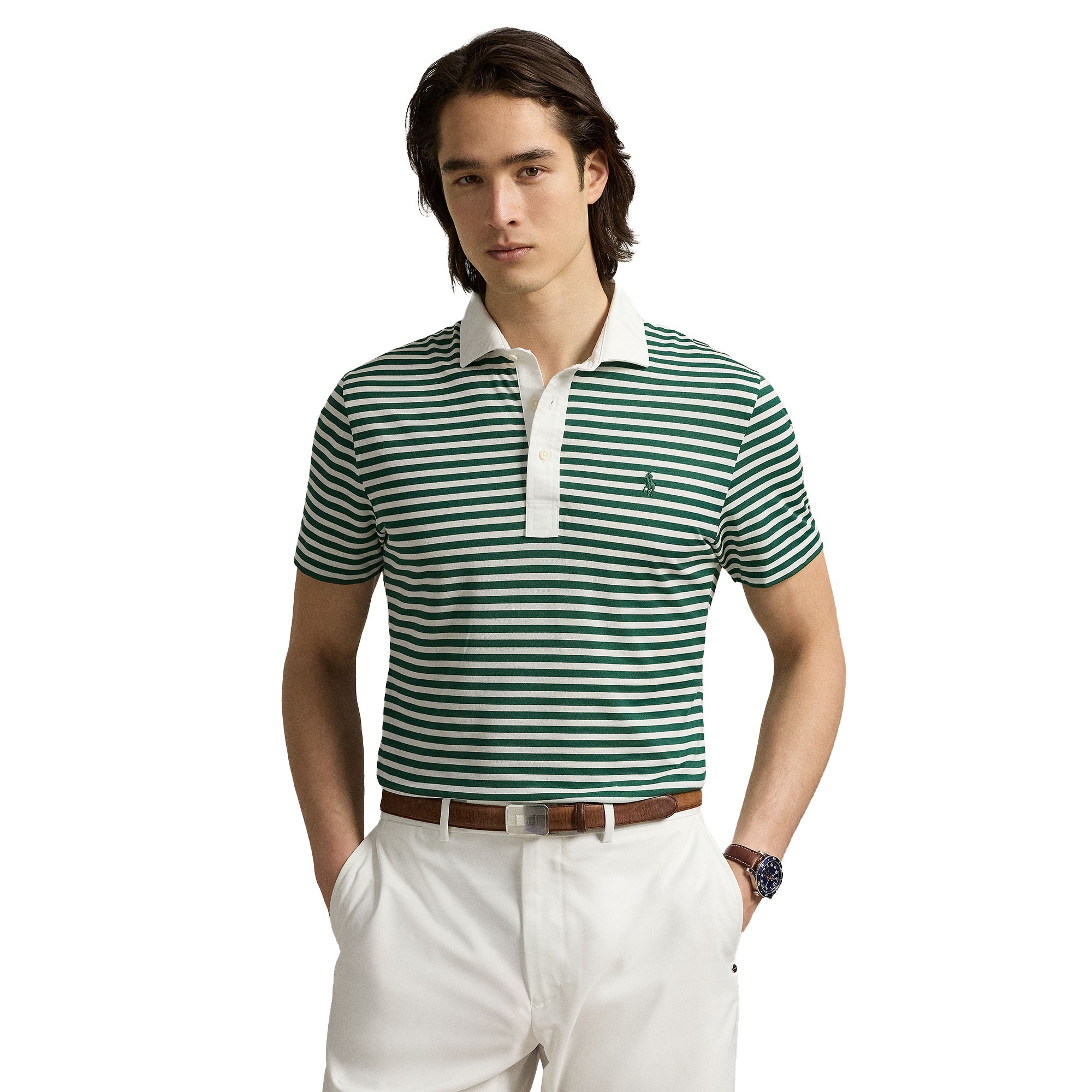RLX Ralph Lauren Tour Pique Golf Polo Shirt - Ceramic White/Kelly