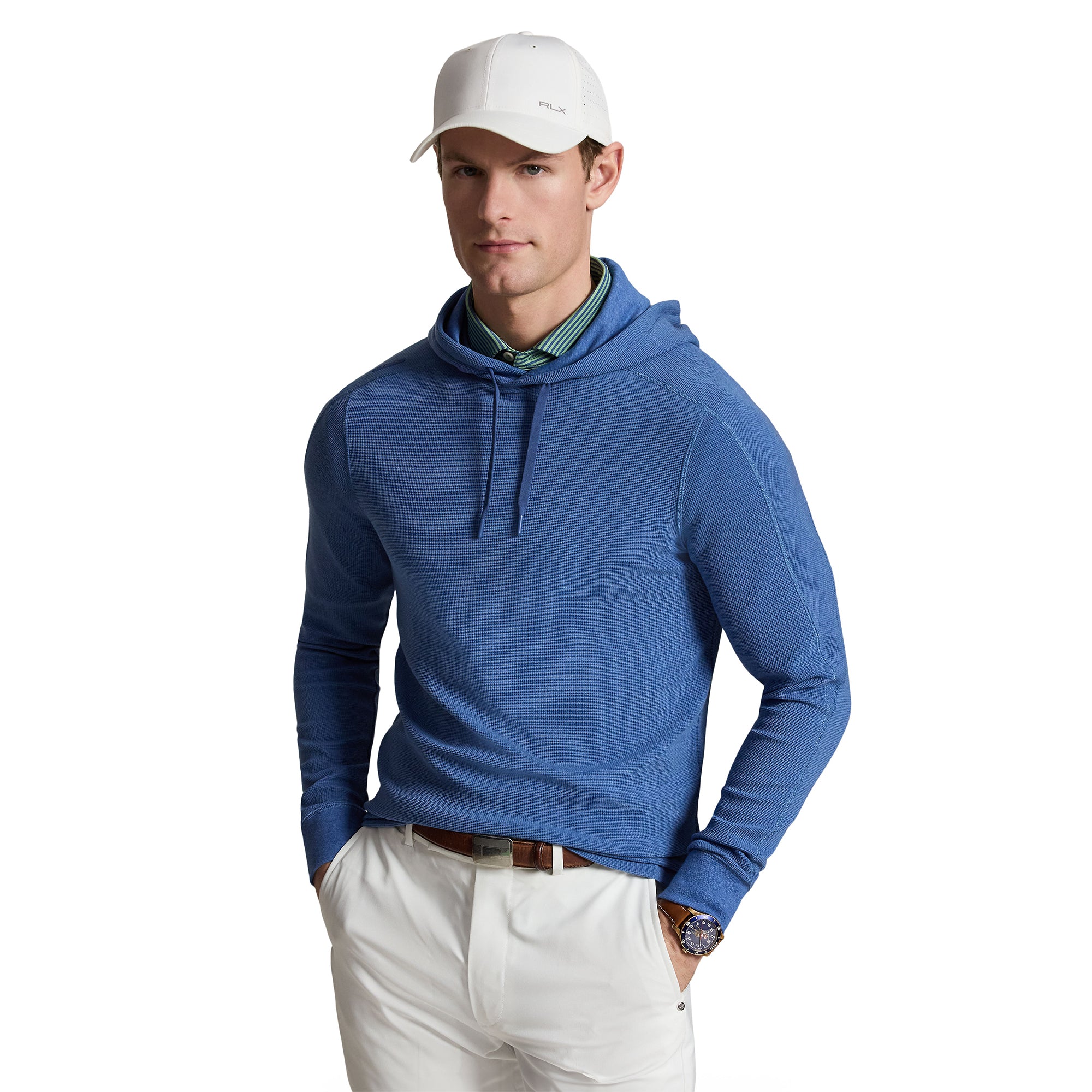 RLX Ralph Lauren Waffle Knit Hoodie - Fog Blue Heather 011