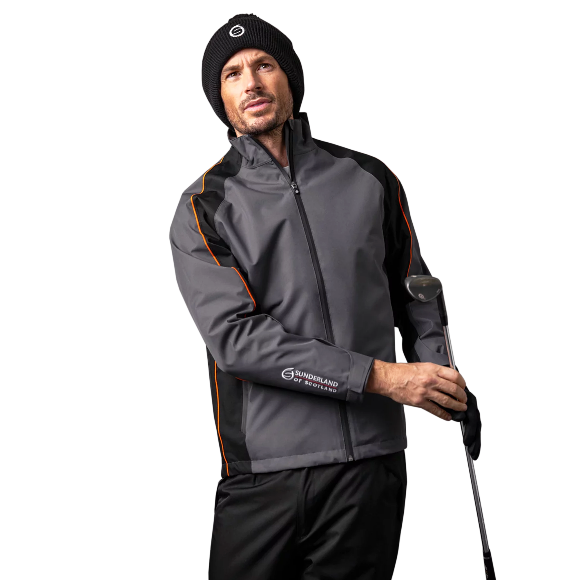 Sunderland Golf Typhoon Waterproof Jacket Charcoal/Black/Inferno
