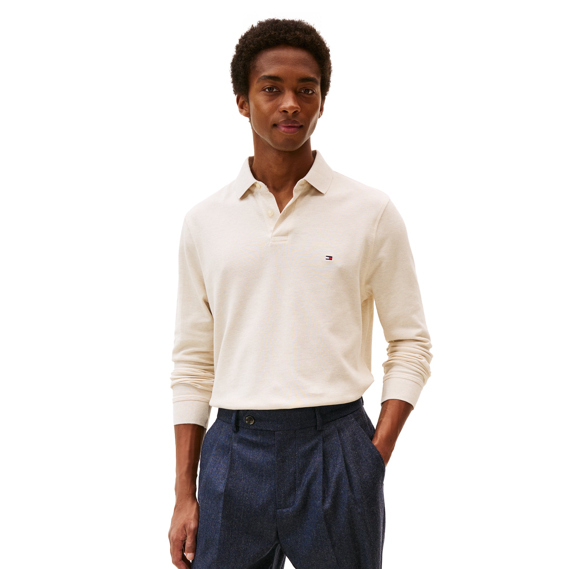 Tommy Hilfiger 1985 Long Sleeve Polo Shirt Heathered Oatmilk HGF