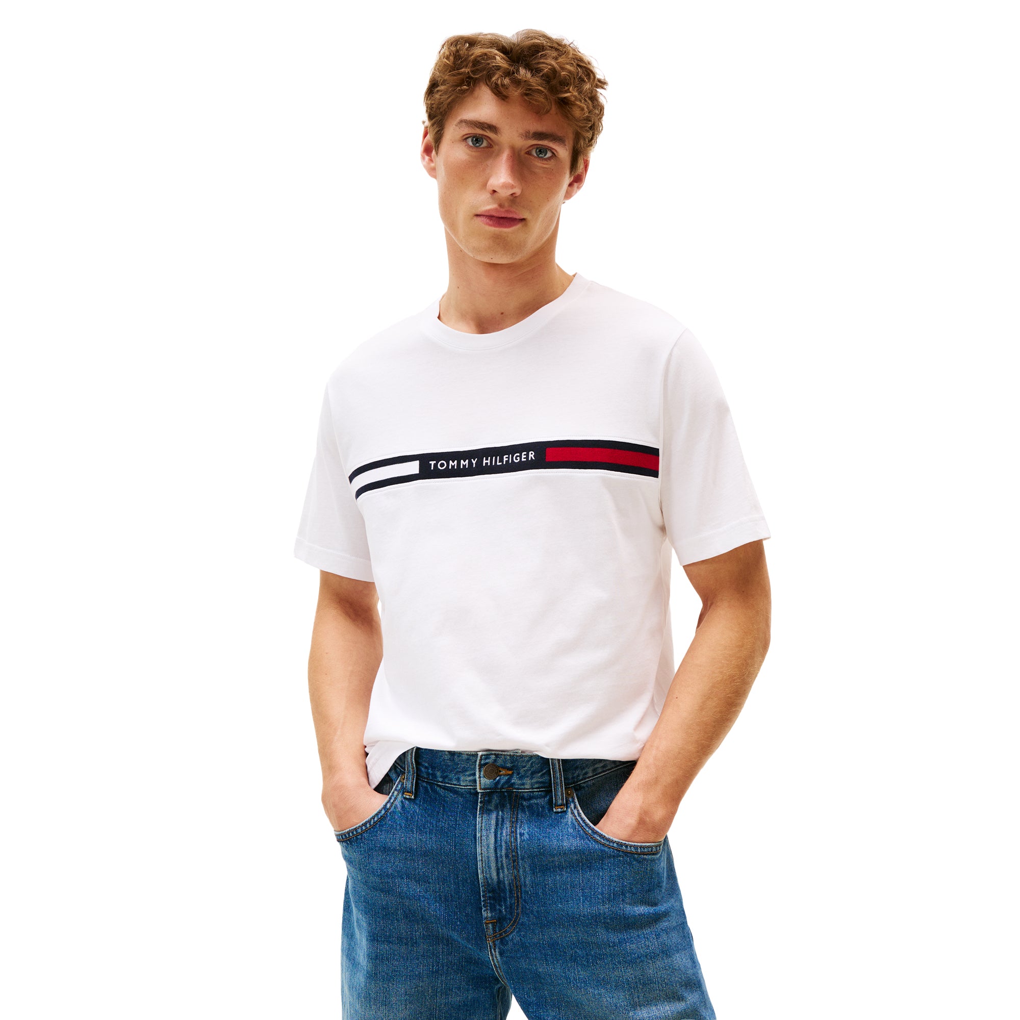 Tommy Hilfiger Crew Neck Logo T-Shirt White YBR MW0MW36498-YBR - Main Image