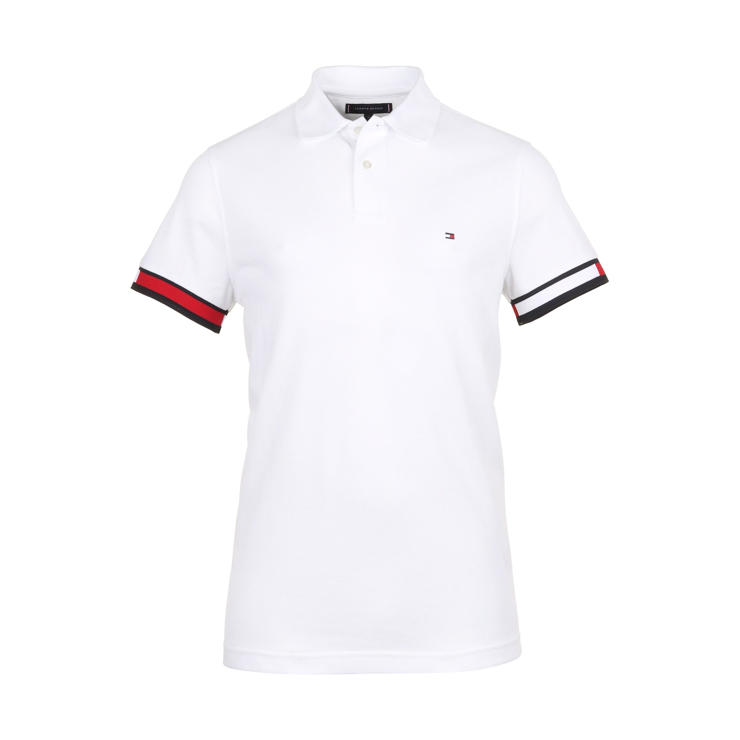 Tommy Hilfiger Flag Cuff Polo Shirt MW0MW35601 White YBR Function18