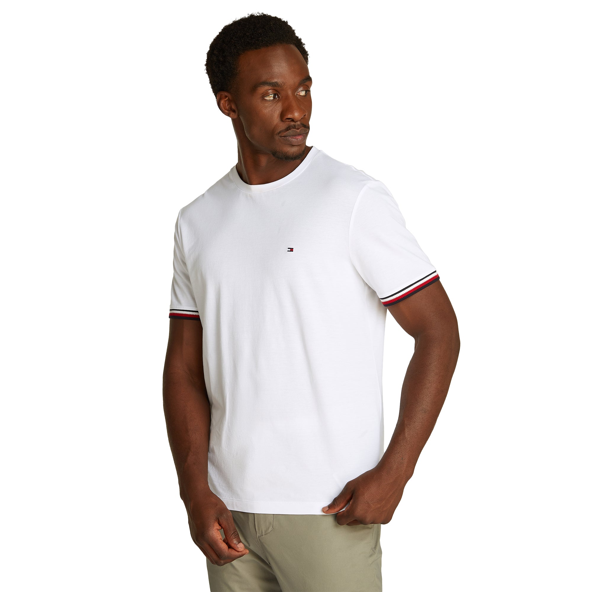 Tommy Hilfiger Stripe Cuff Tee White YBR MW0MW38630-YBR