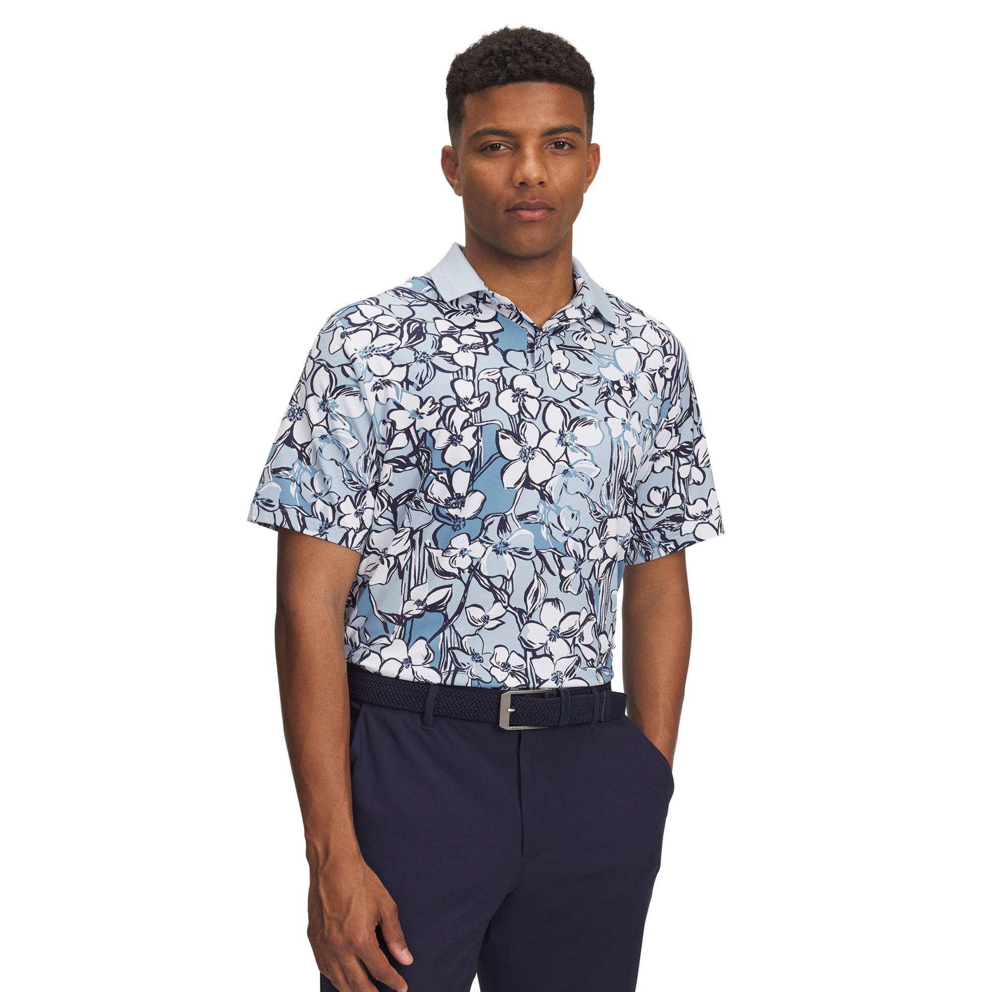 Under Armour Golf Drive Chill Printed Polo Blue Calm/White
