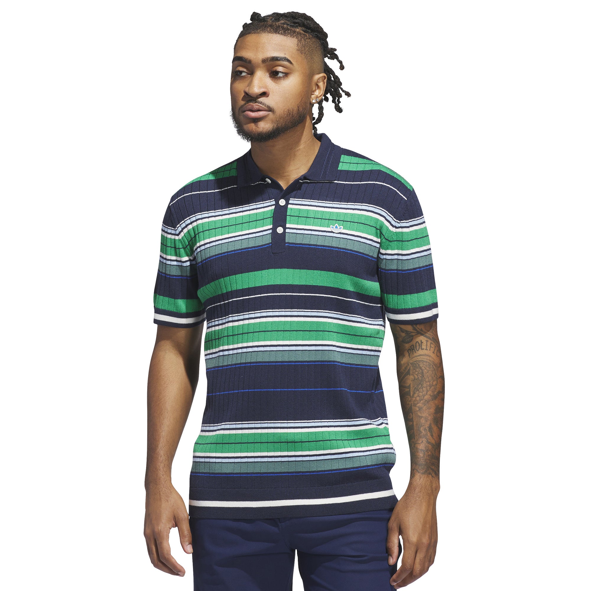 adidas Golf Originals Knitted Stripe Shirt Night Indigo/Green