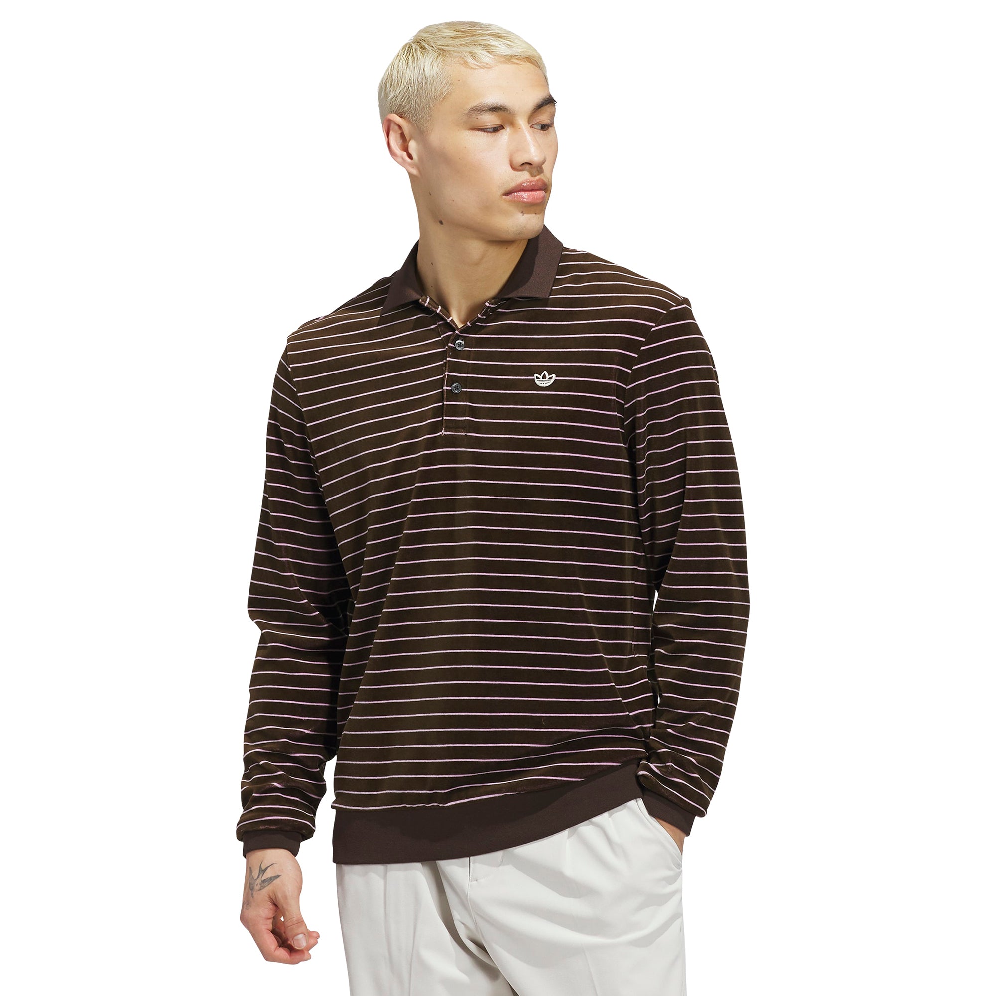 adidas Golf Originals Velour Long Sleeve Shirt - Dark Brown/Bliss