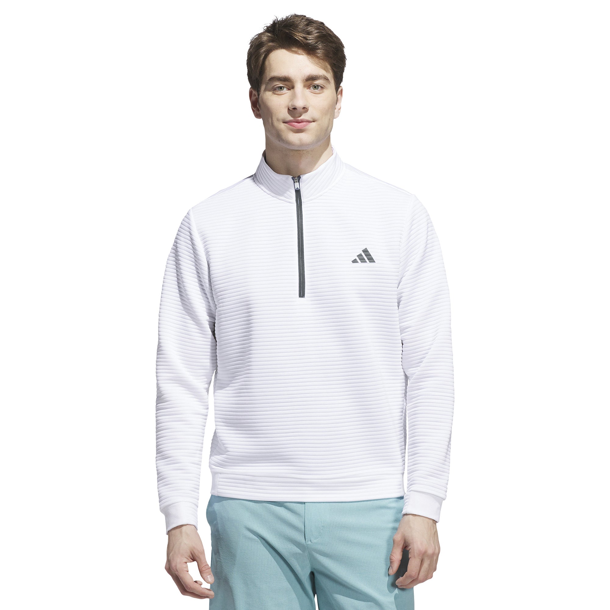 adidas DWR Textured 1/4 Zip Golf Pullover - Blue/White adidas DWR Textured 1/4 Zip Golf Pullover - Blue/White