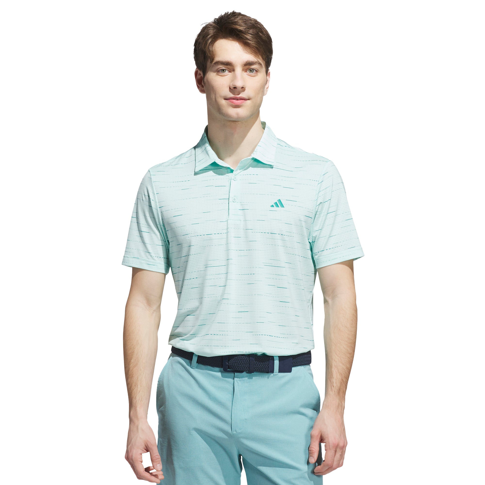 adidas Golf Ultimate365 Mesh Stripe Print Shirt Semi Flash Aqua