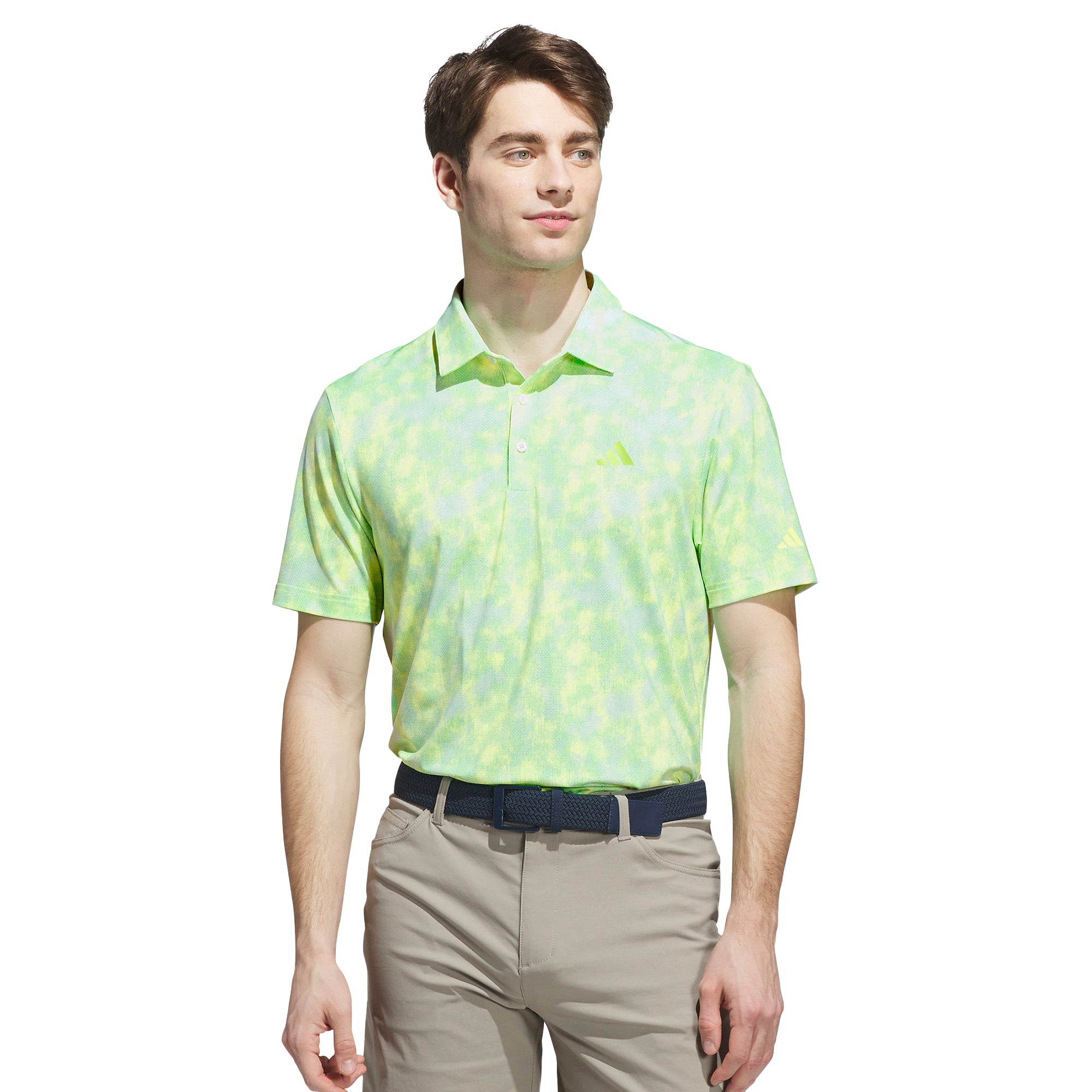 adidas Golf Ultimate365 Textured Print Shirt White/Lime Burst